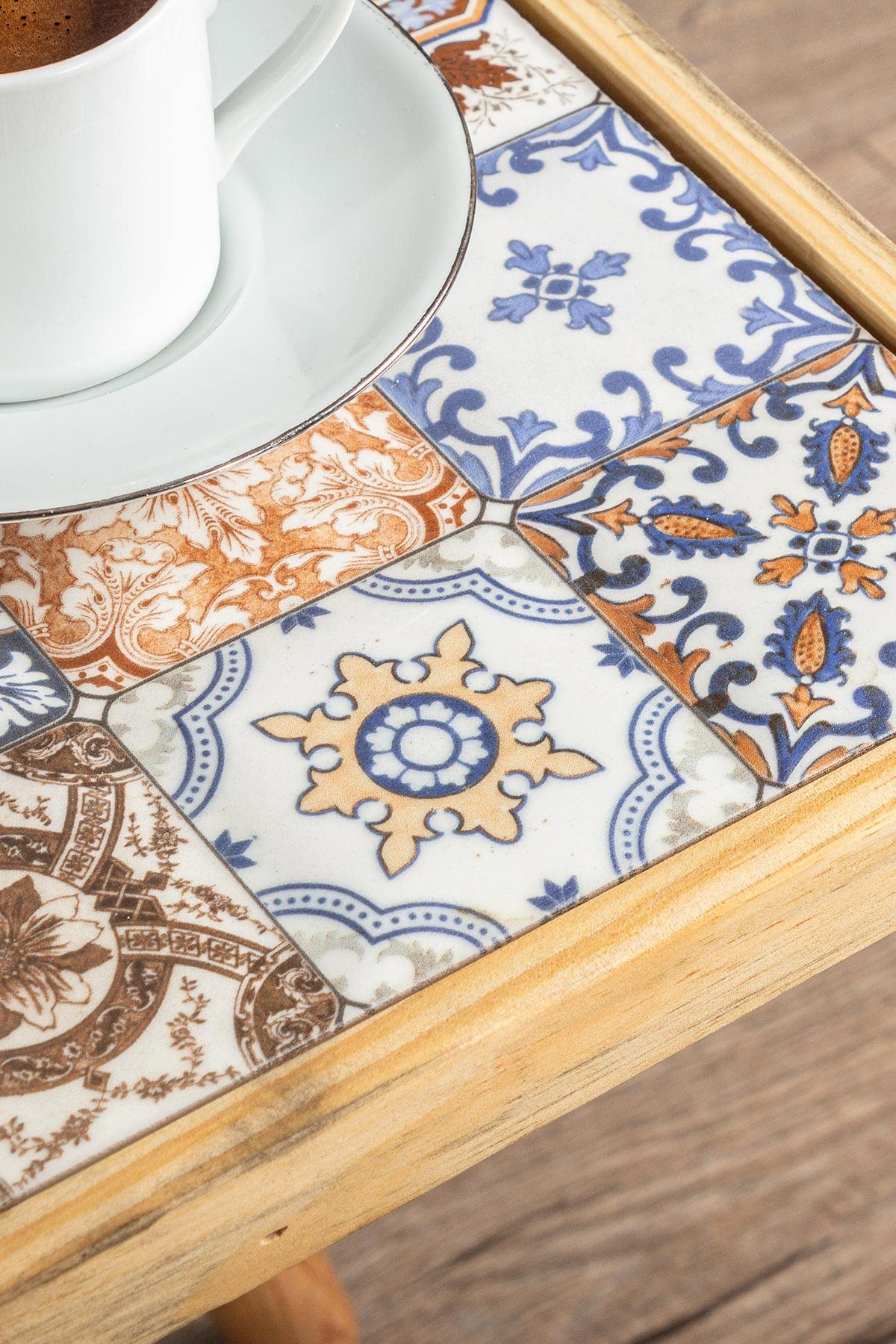 Comfyt Solid Wood Nesting Table Set - Coffee Table, End Table, Nightstand, Bedside Table with Mexican Tile Design for Living Room, Bedroom & Office Decor | Home Essentials & Accent Furniture