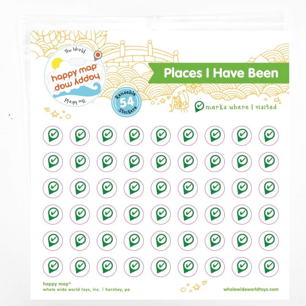 Places I Have Been Stickers - Reusable World Map Stickers for Kids | Educational Travel Stickers to Learn Geography | Perfect for Scrapbooks, Luggage & Classroom Activities