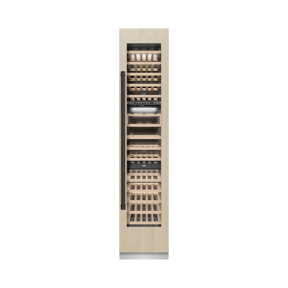 ZLINE Autograph Edition 18 Inch 9.0 cu ft Triple Zone 68 Bottle Panel Ready Right Hinge Column Wine Cooler with Matte Black Accents - Perfect for Home Bars, Wine Cellars & Entertaining (RBCWVRZ 18 MB)