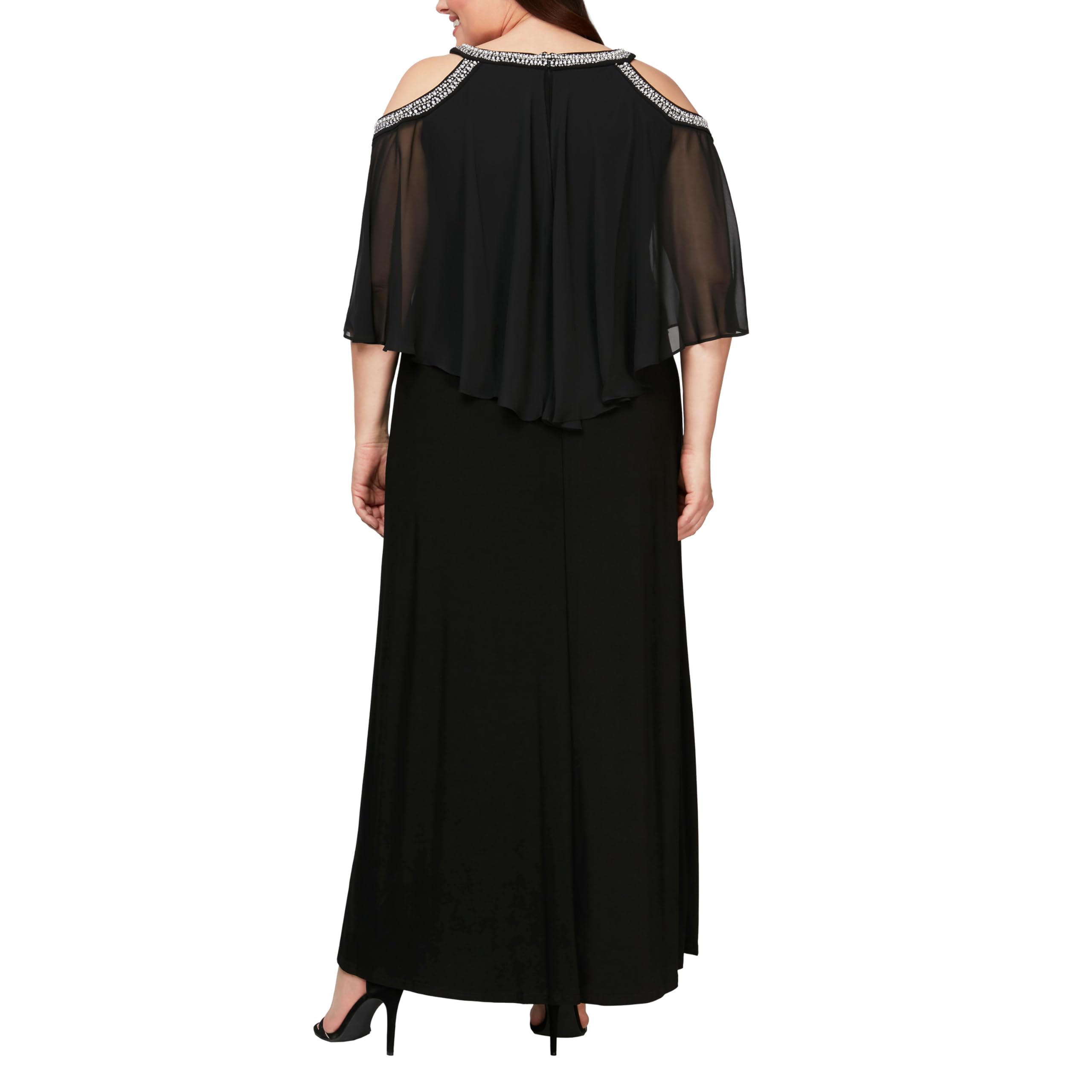 Alex Evenings Plus Size Women's Cold Shoulder Popover Dress - Elegant Formal Evening Gown for Weddings, Parties & Special Occasions