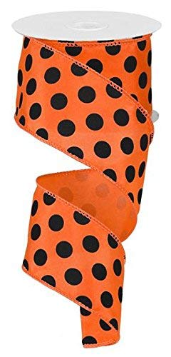 Polka Dot Wired Edge Ribbon - 2.5 Inch x 10 Yards Orange and Black Decorative Ribbon for Gift Wrapping, Party Decorations, and DIY Crafts