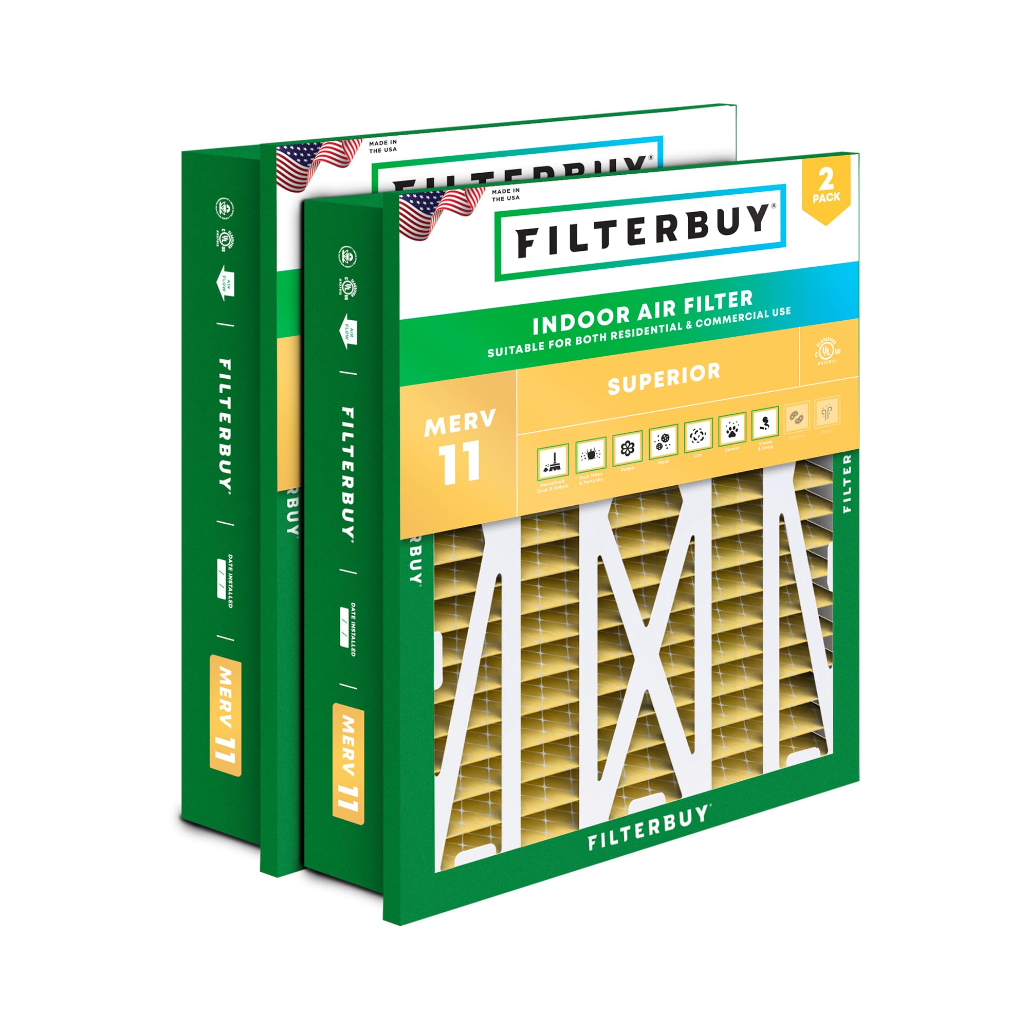 Filterbuy 20x25x5 MERV 11 Air Filter (2-Pack) - Pleated HVAC Furnace Filter Replacement for Honeywell, Allergen & Dust Defense (Actual Size: 18.38