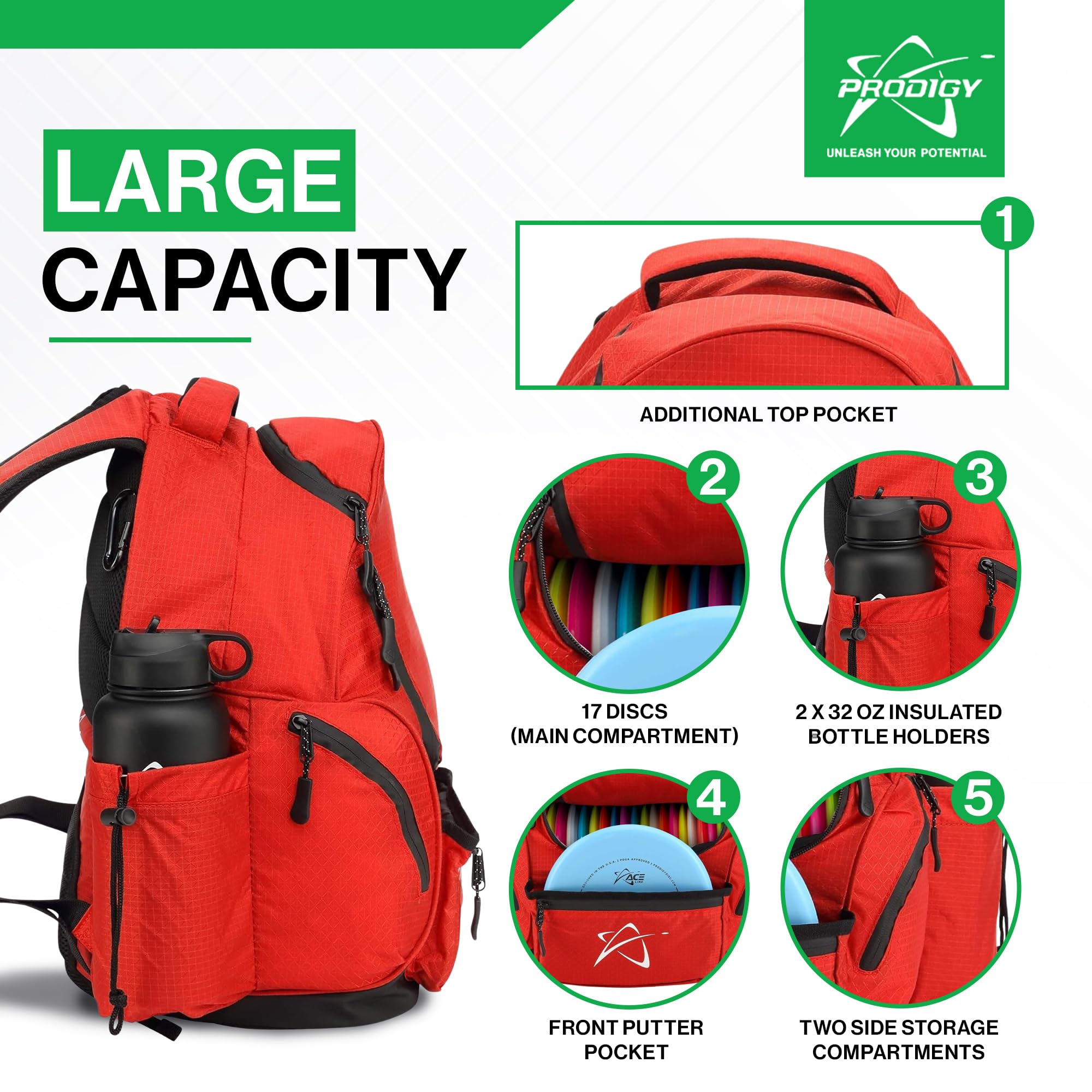 **Prodigy Disc Golf BP-3 V3 Backpack – Durable & Water-Resistant Disc Golf Bag – Holds 17+ Discs with Extra Storage – Perfect for Beginners & Travel – Ideal for Tournaments, Practice & Outdoor Adventures**