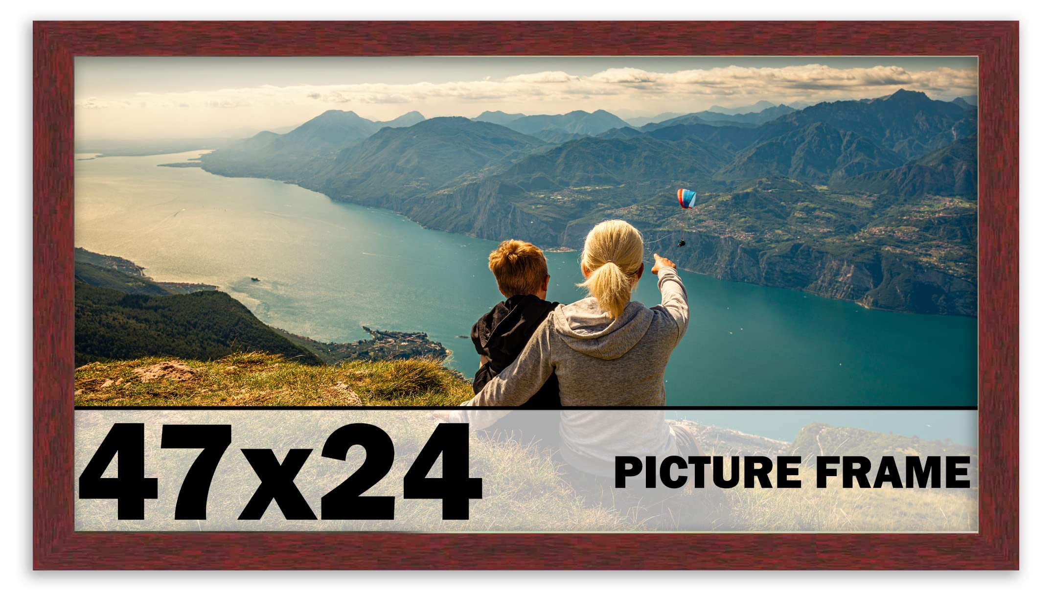 CountryArtHouse 47x24 Inch Solid Mahogany Wood Picture Frame - Premium Brown Wooden Frame Kit with UV Acrylic Plexiglass, Acid-Free Foam Backing & Hanging Hardware - Perfect for Wall Art, Family Photos, and Home Decor Display