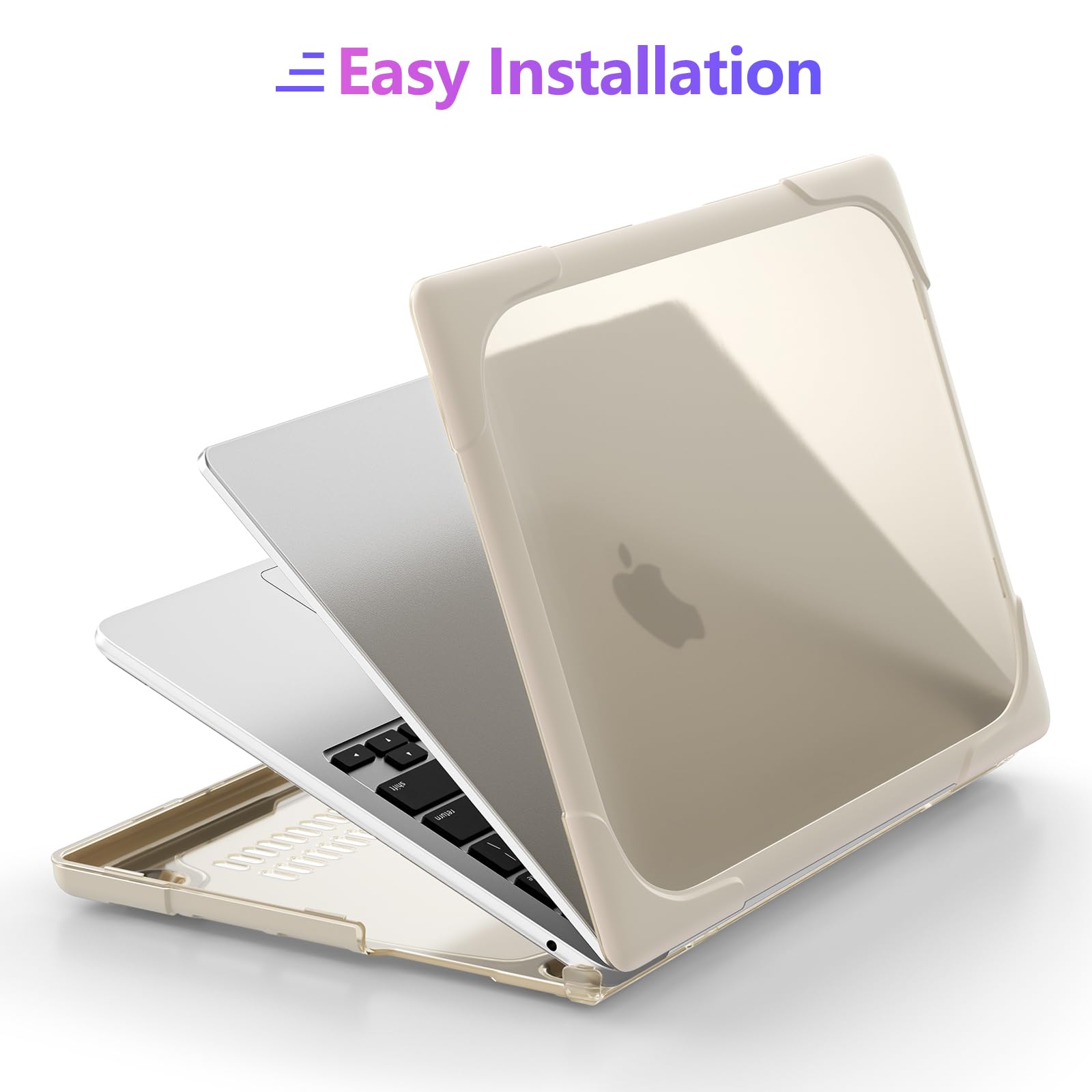 MEEgoodo Hard Shell Case for MacBook Air 13.6 inch (2022/2024/2025 Models A3240/A3113/A2681) - Compatible with M2/M3/M4 Chip - Shockproof Rugged Protective Cover with Kickstand (Khaki) - Perfect for Travel, Work & School Protection