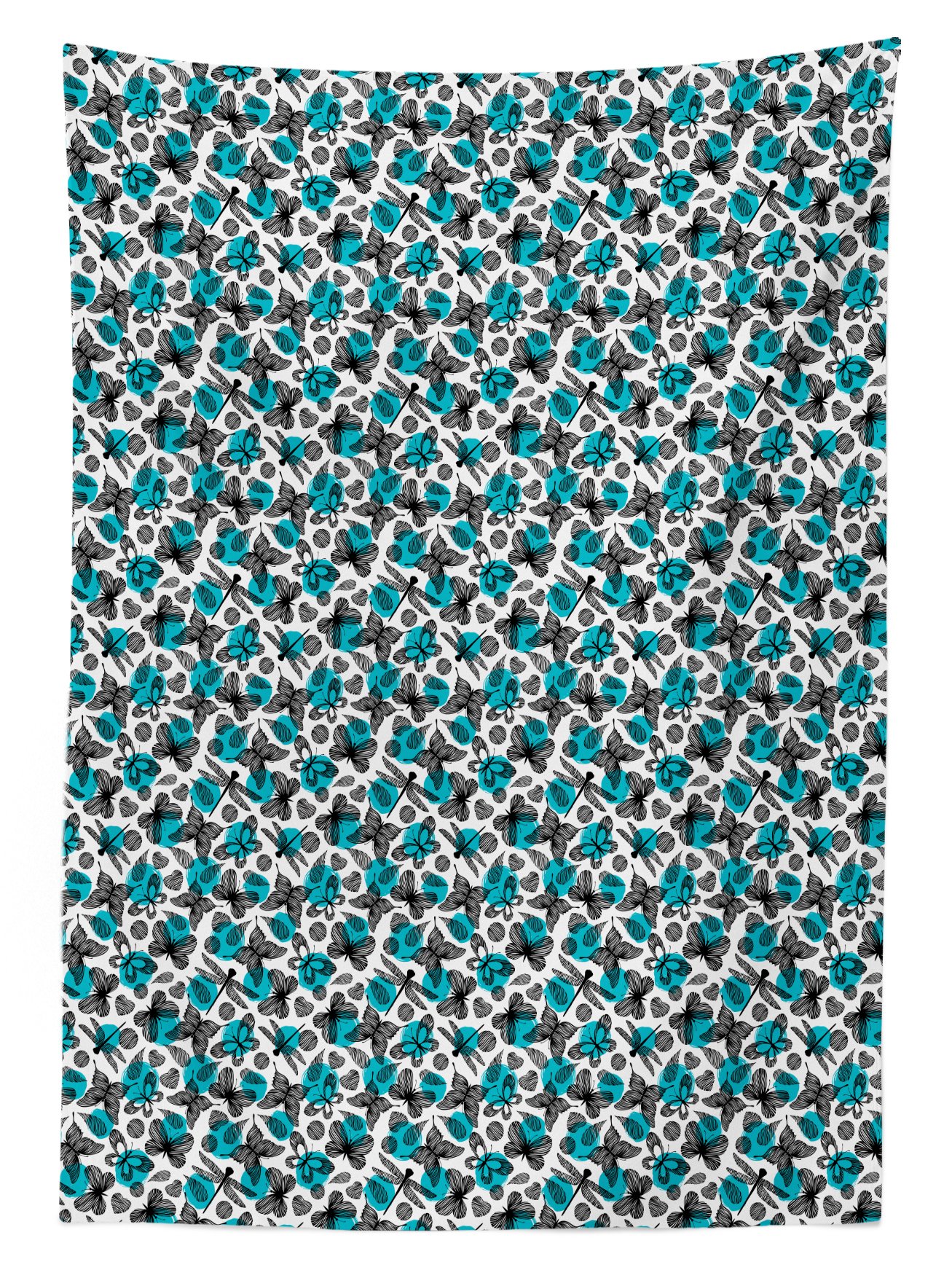 Ambesonne Waterproof Outdoor Tablecloth - Hand Drawn Butterfly & Dragonfly Wildlife Design - 58