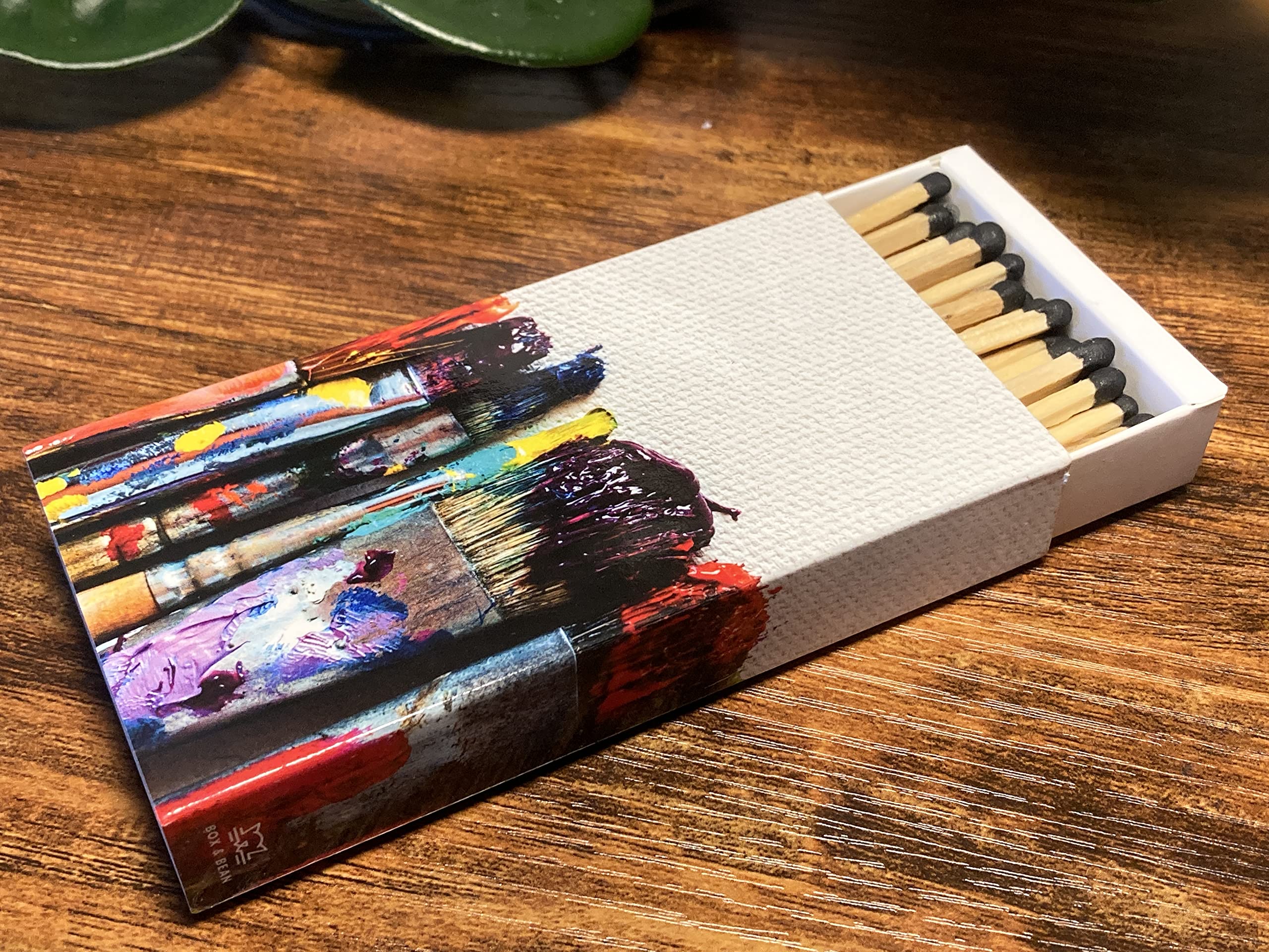 Decorative Paint Brushes Matchboxes with Wooden Matches - Set of 3 for Lighting Candles, Fireplaces & Grills | Perfect for Home Decor, Wedding Favors & Camping Essentials