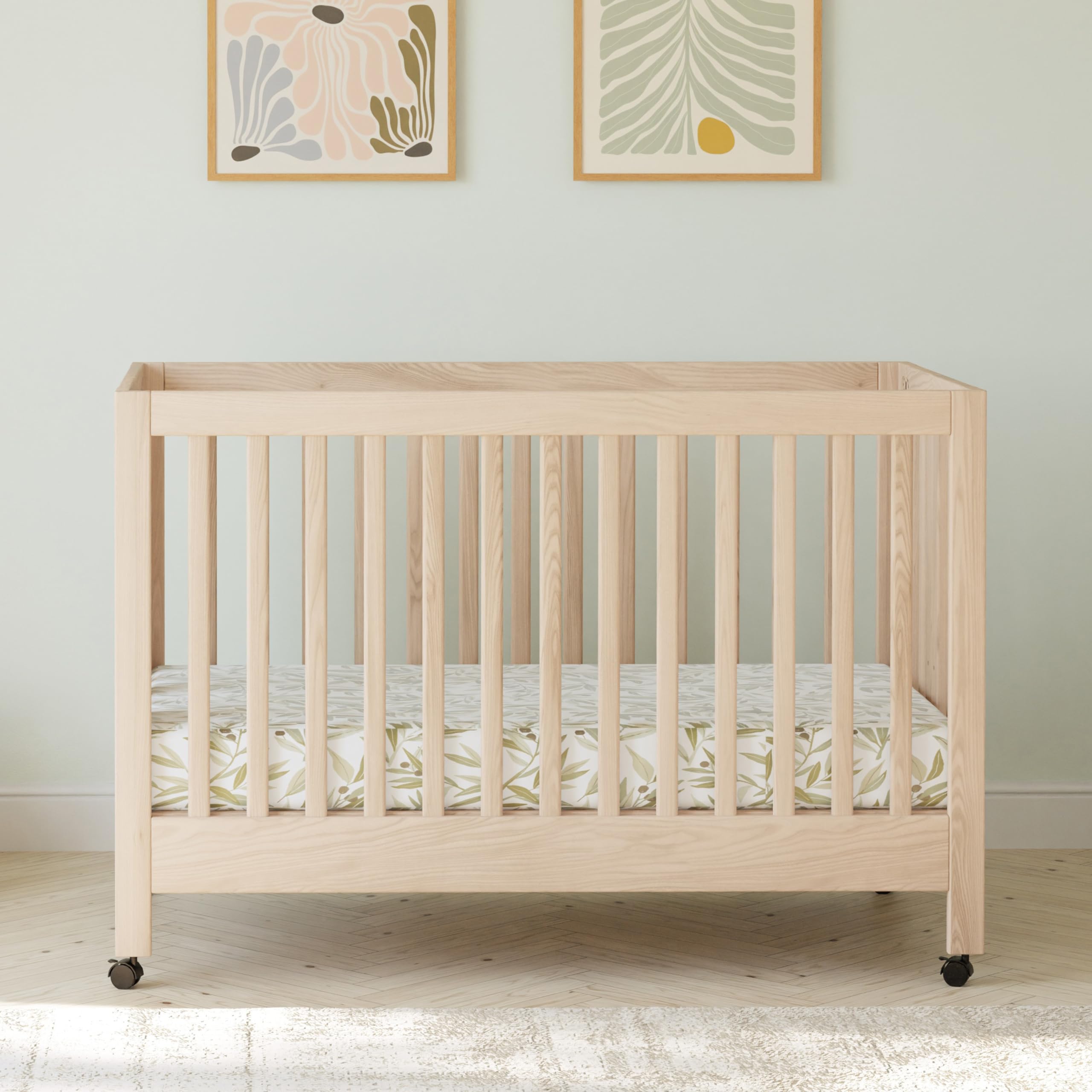 Babyletto Maki Full-Size 2-in-1 Portable Folding Crib with Toddler Bed Conversion Kit - Greenguard Gold Certified, Washed Natural Finish | Perfect for Nursery, Travel & Small Spaces