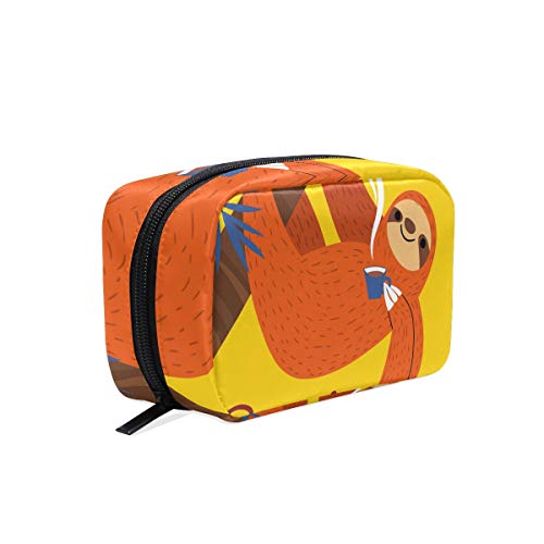 Portable Travel Makeup Bag with Sloth & Coffee Design - Women's Cosmetic Organizer for Skincare, Makeup & Train Case - Perfect for Travel, Gym & Daily Use