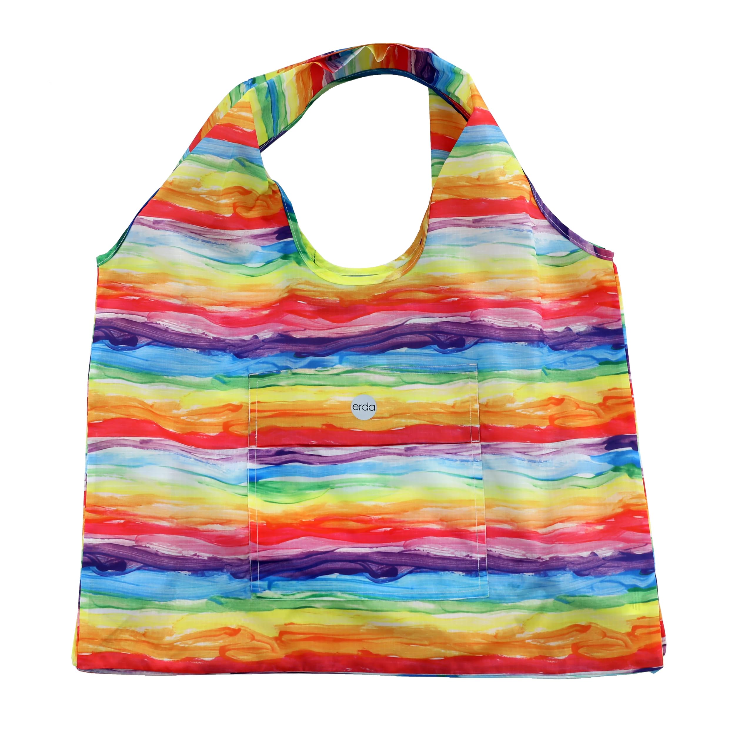 Eco-Friendly Sand-Free Beach Bag Made from Recycled Plastic Bottles - Watercolor Rainbow Print for Travel, Swimming, and Outdoor Adventures