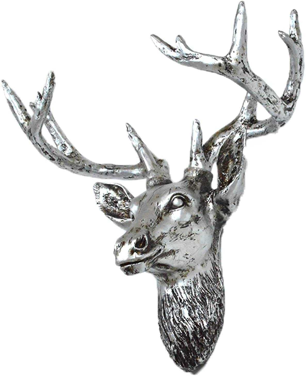 Modern Silver Deer Head Wall Sculpture - Animal Stag Statue for Home Decor, Living Room & Bedroom Wall Art - Perfect Housewarming Gift & Rustic Farmhouse Decor