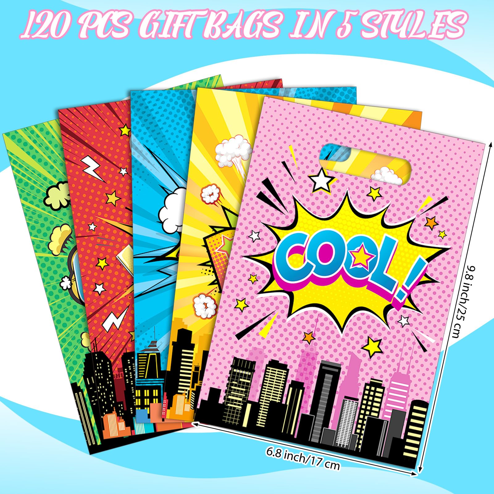 Blosssound 120 Pcs Hero Party Favor Bags - Superhero Themed Birthday Goodie Bags for Kids, Boys & Girls - Perfect for Comic Hero Birthday Parties, Baby Showers & Decorations | Great for Candy, Treats & Party Favors