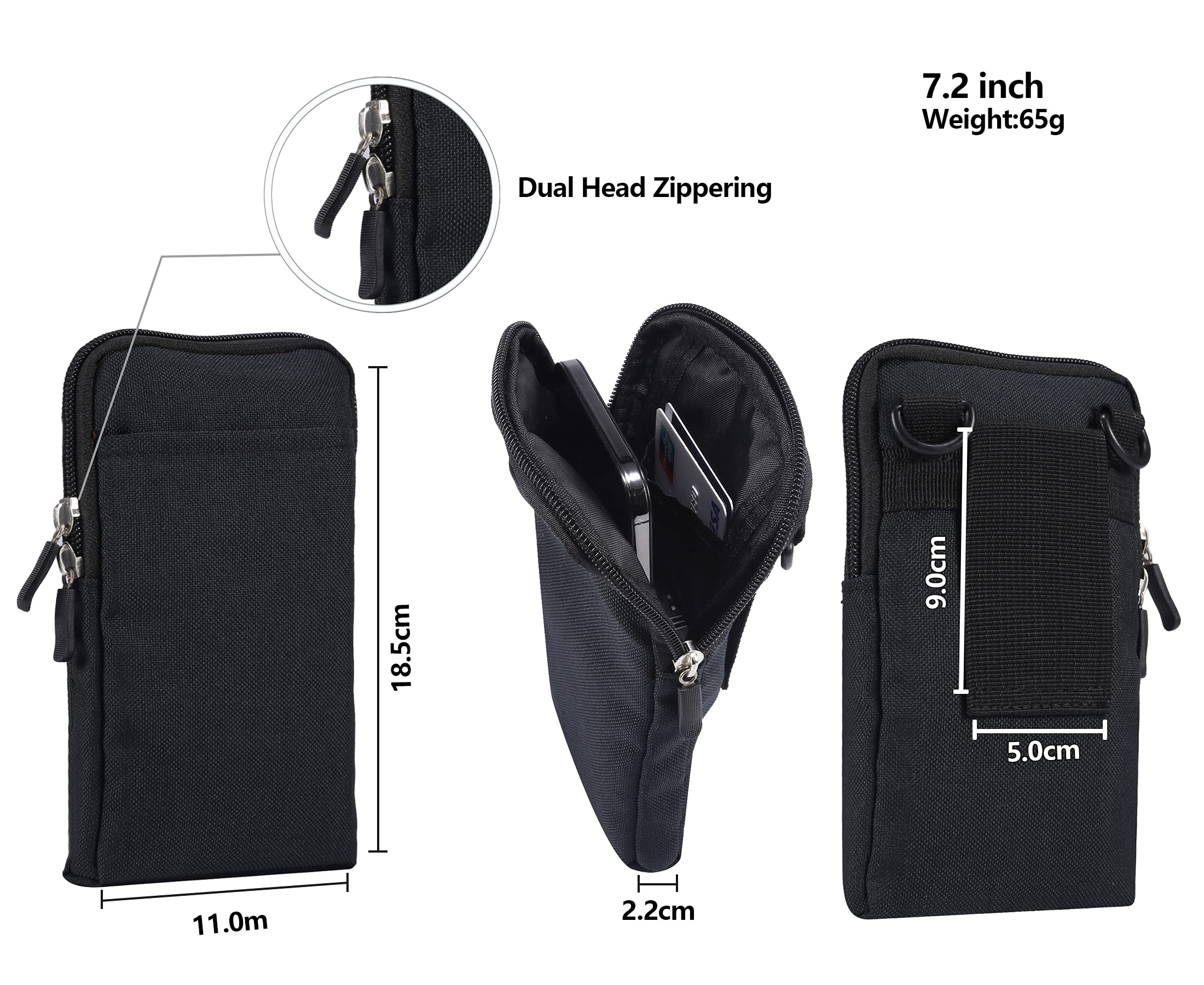 Men's Black Crossbody Shoulder Bag & Waist Pouch - 7.2