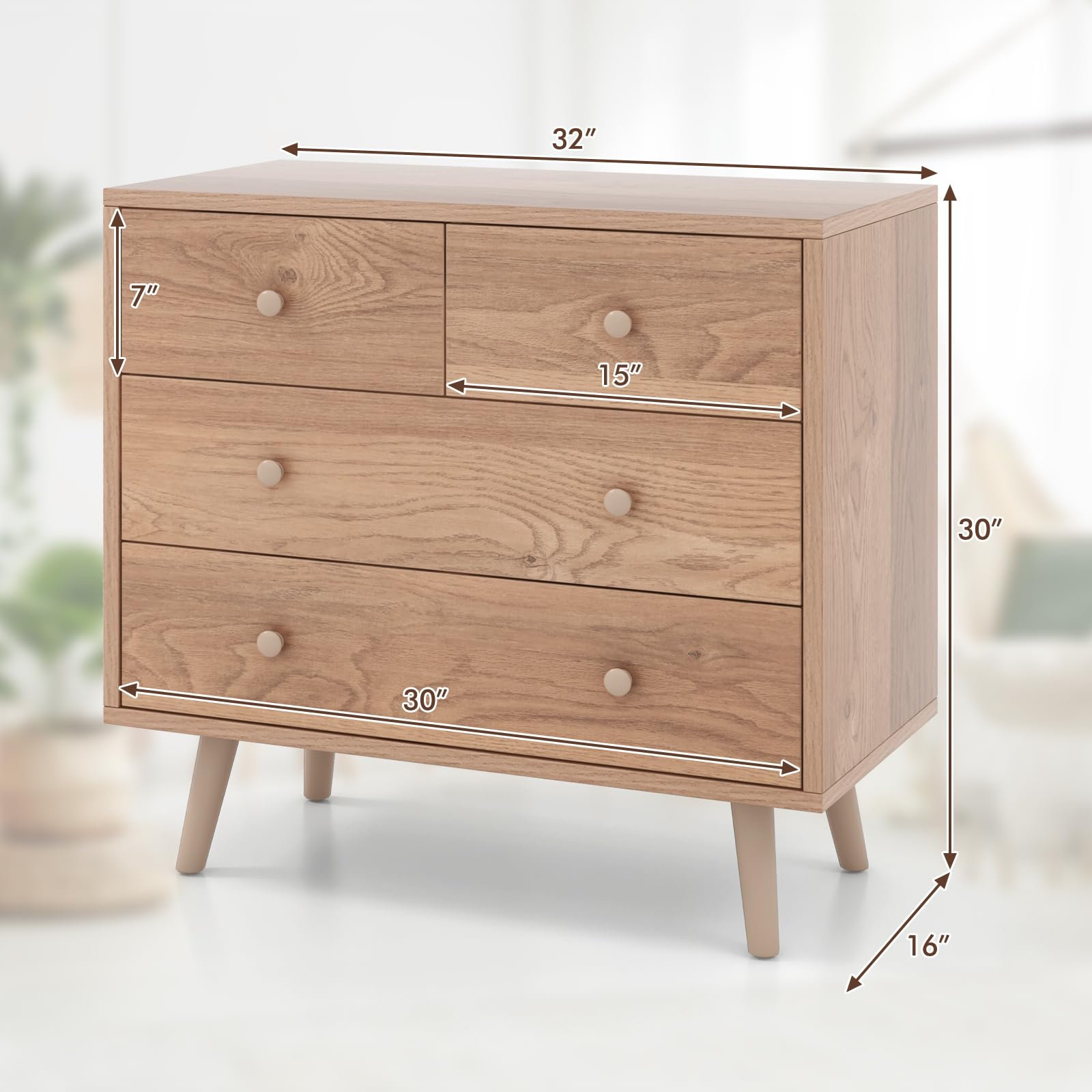 Giantex 4-Drawer Storage Cabinet with Anti-Tip Safety Device & Easy-Grip Handles - Modern End Table, Console Cabinet for Living Room, Hallway, Bedroom - Perfect for Organizing Toys, Blankets, Books & Home Essentials