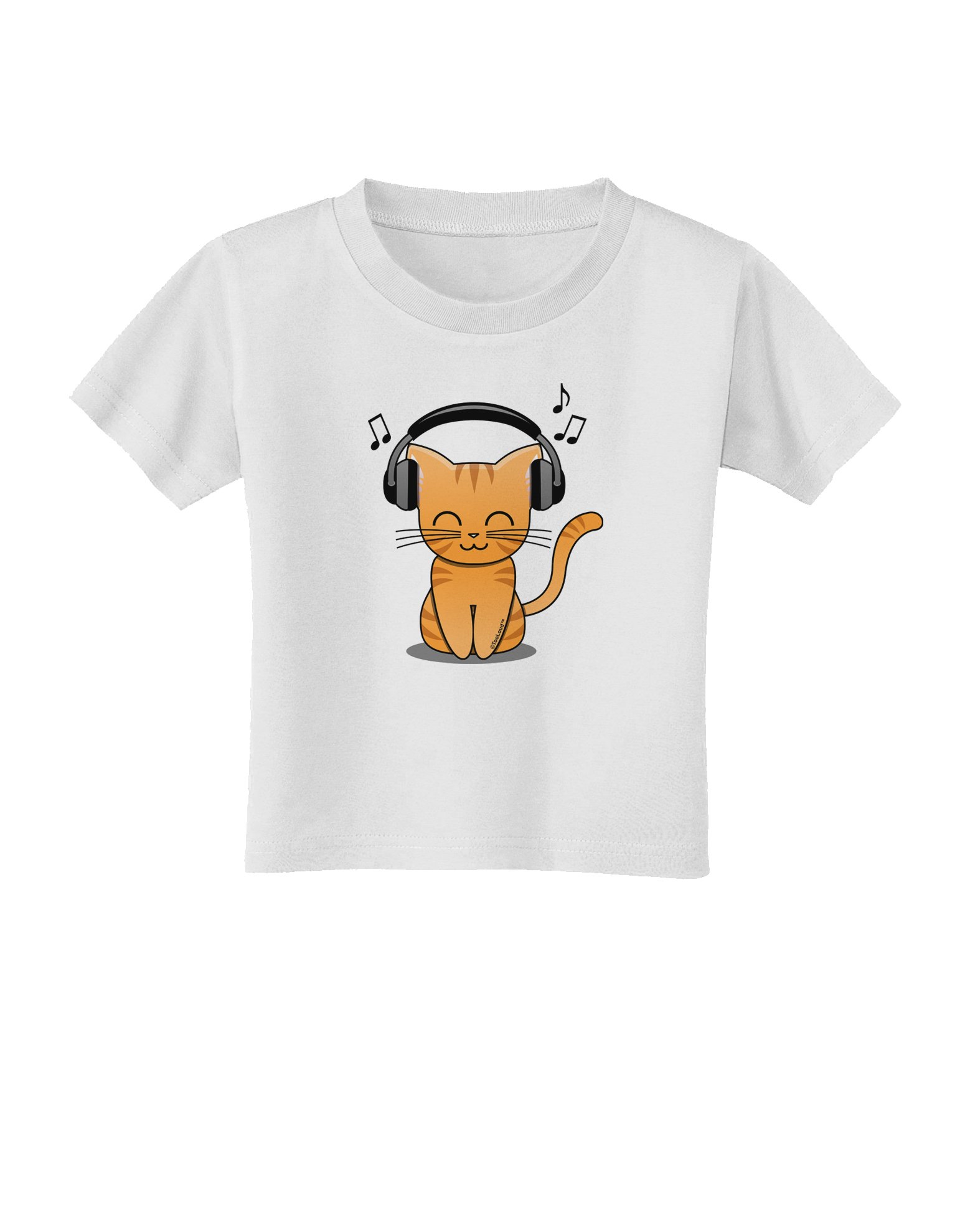 TOOLOUD Cute Kitty with Headphones Toddler T-Shirt - Adorable Cat Graphic Tee for Kids & Babies - Perfect for Playdates, Birthday Parties & Family Photos