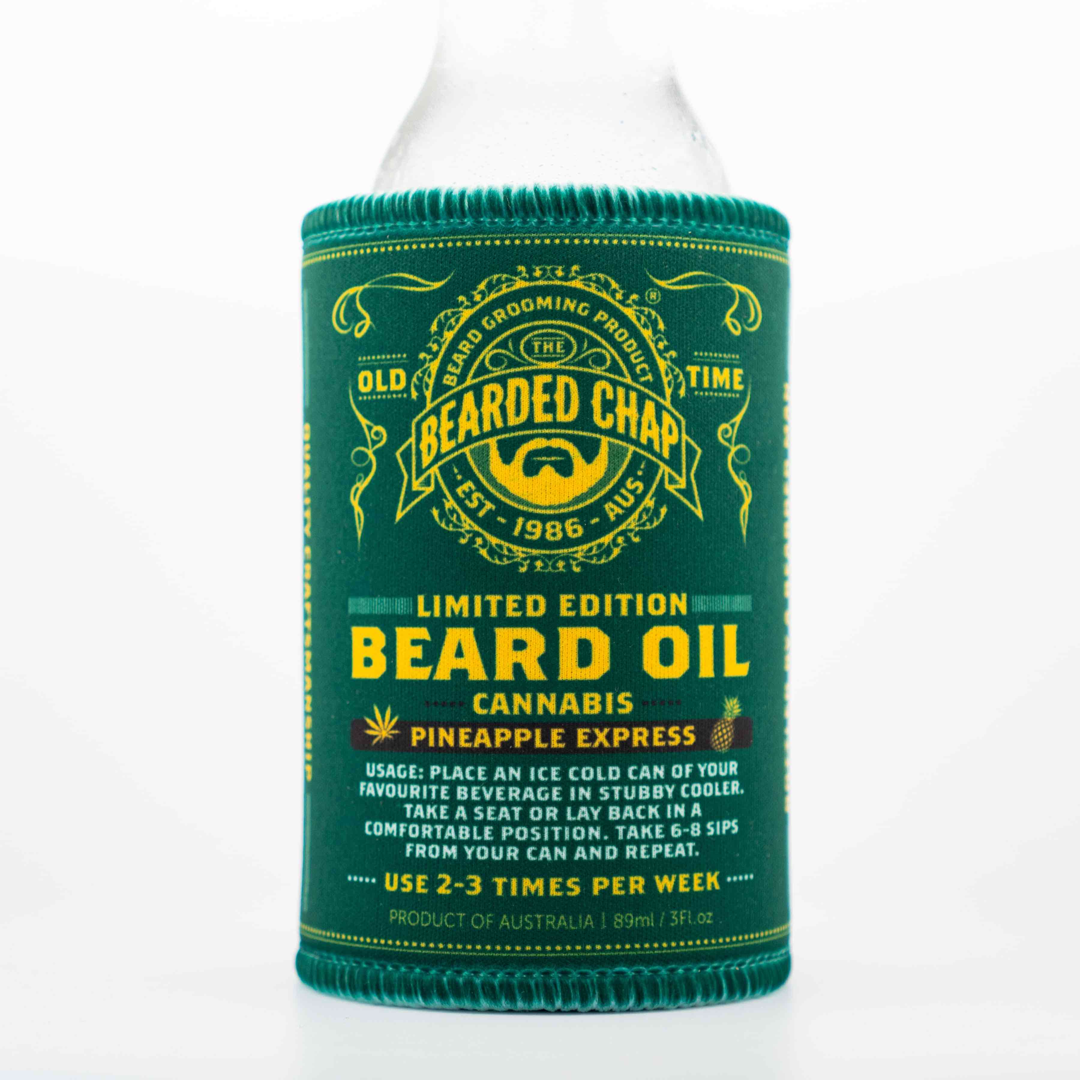 The Bearded Chap Pineapple Express Limited Edition Stubby Cooler - Insulated Beer Can Holder for Camping, Beach & Outdoor Adventures