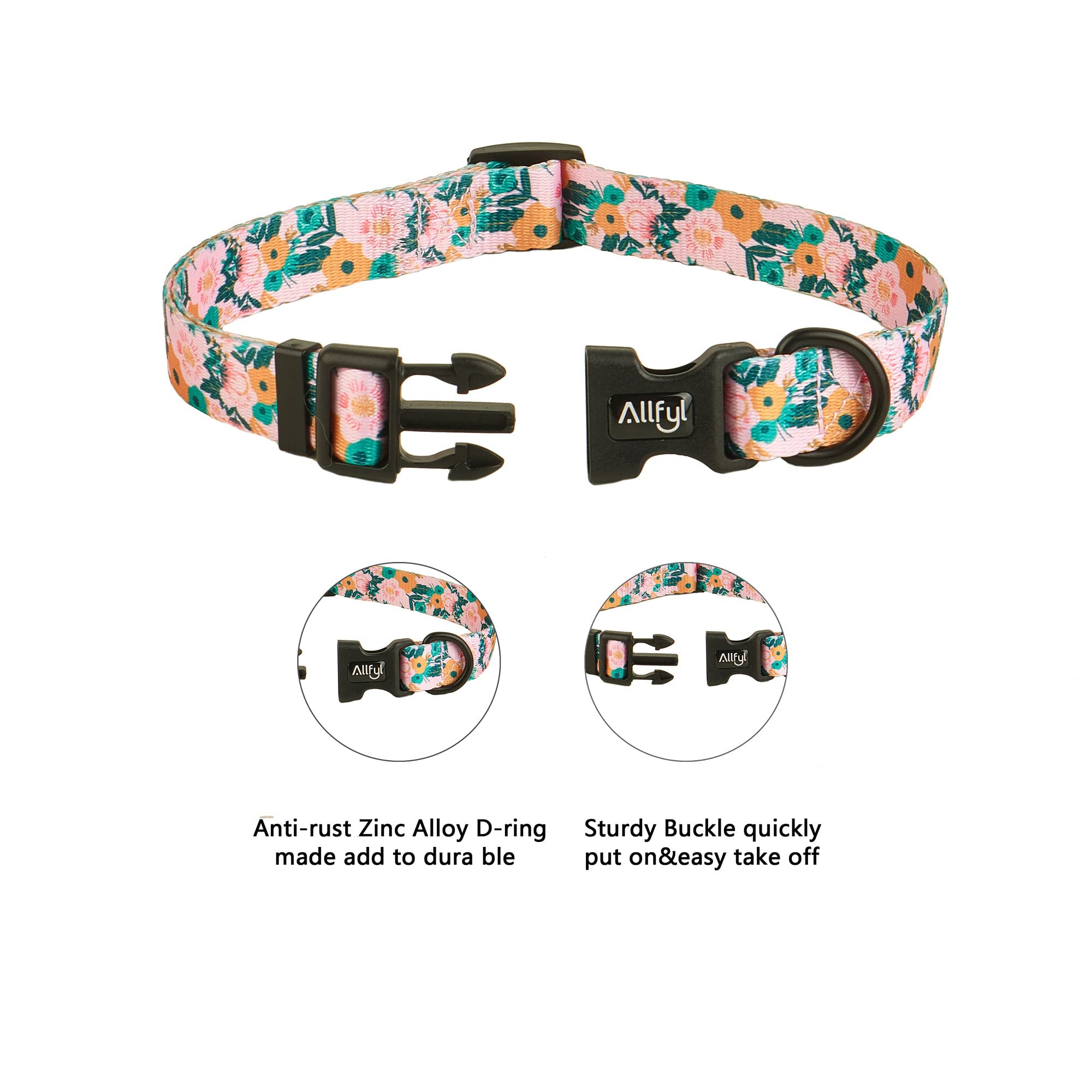 Floral Dog Collar with Quick Release Safety Buckle - Soft Comfortable Pet Collar for Large Dogs - Perfect for Daily Walks, Training & Outdoor Adventures (Girl & Boy Dogs)