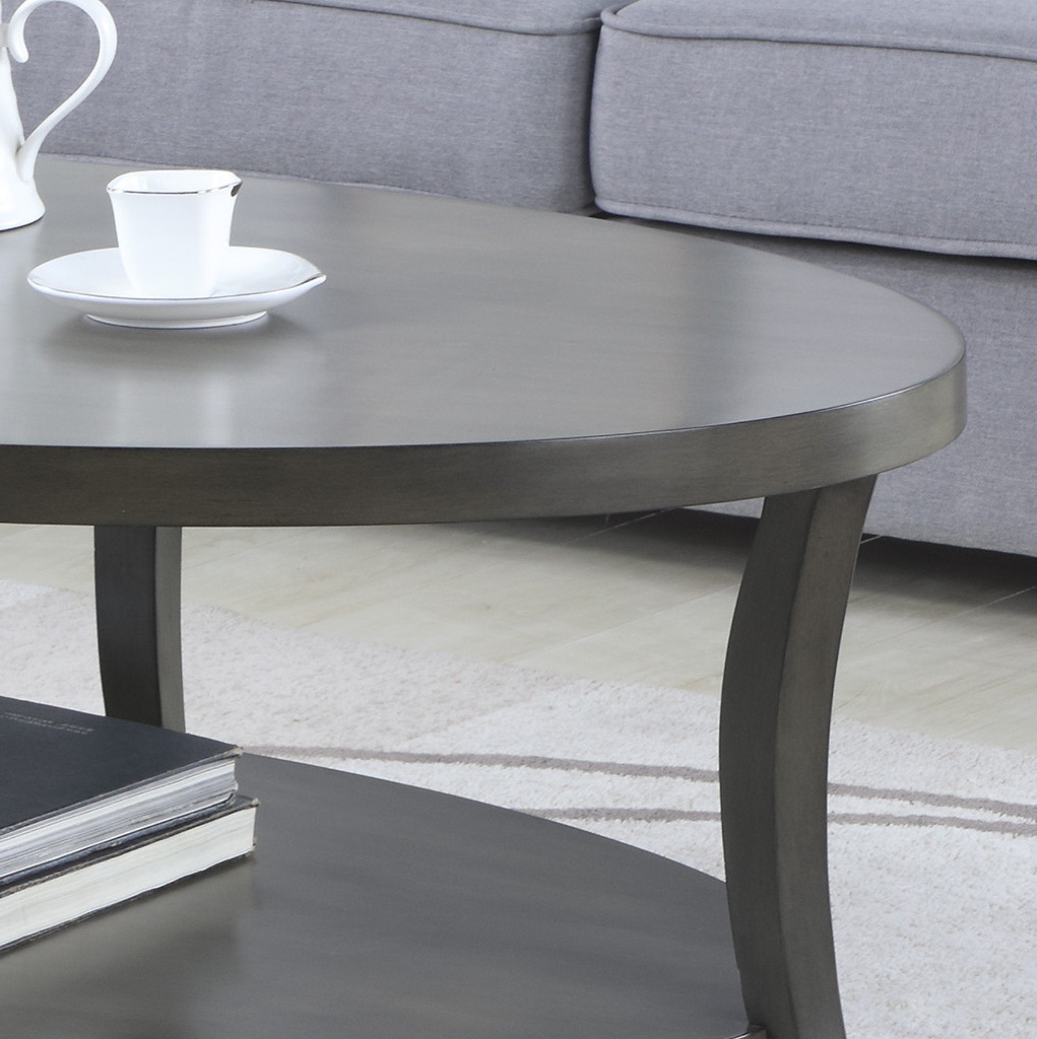 Roundhill Furniture Perth Contemporary Oval Coffee Table with Shelf, Gray - Stylish Living Room Centerpiece for Modern Homes