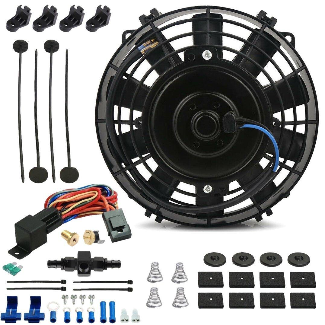 6 Inch Electric Radiator Fan with Hose Thermostat Temperature Switch Kit - Universal Cooling System Upgrade for Cars, Trucks & SUVs - Perfect for Overheating Prevention & Engine Temperature Control