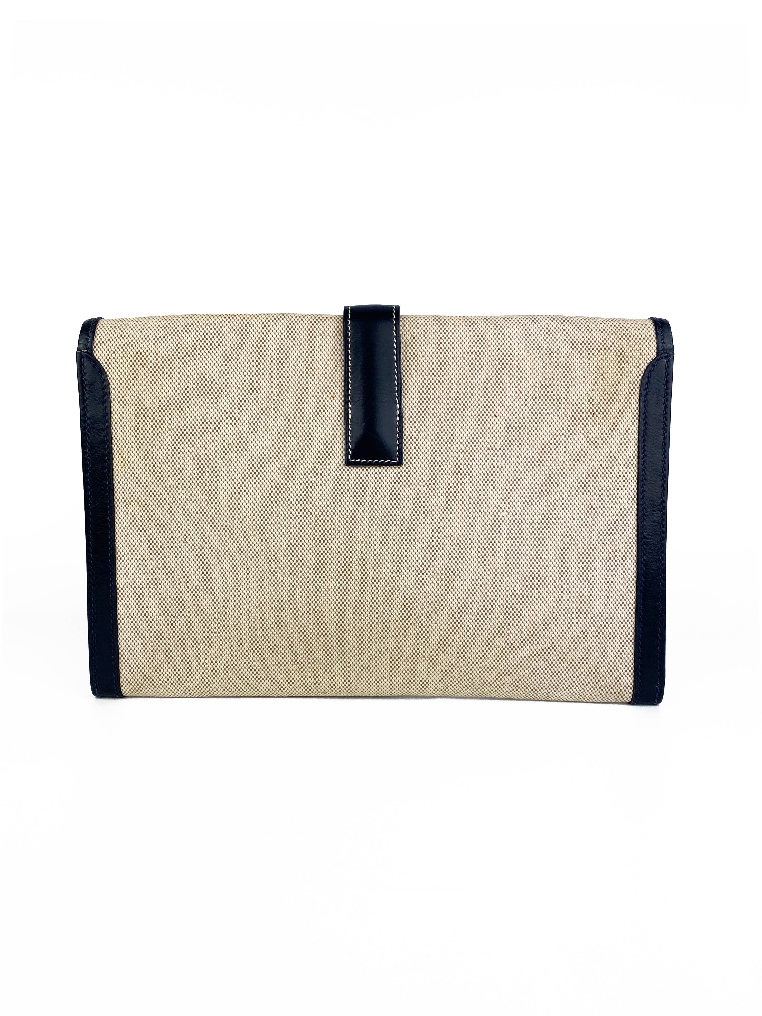 Vintage Hermes Jige Clutch Bag in White Canvas - Elegant Crossbody Purse for Women, Perfect for Parties, Weddings & Evening Events