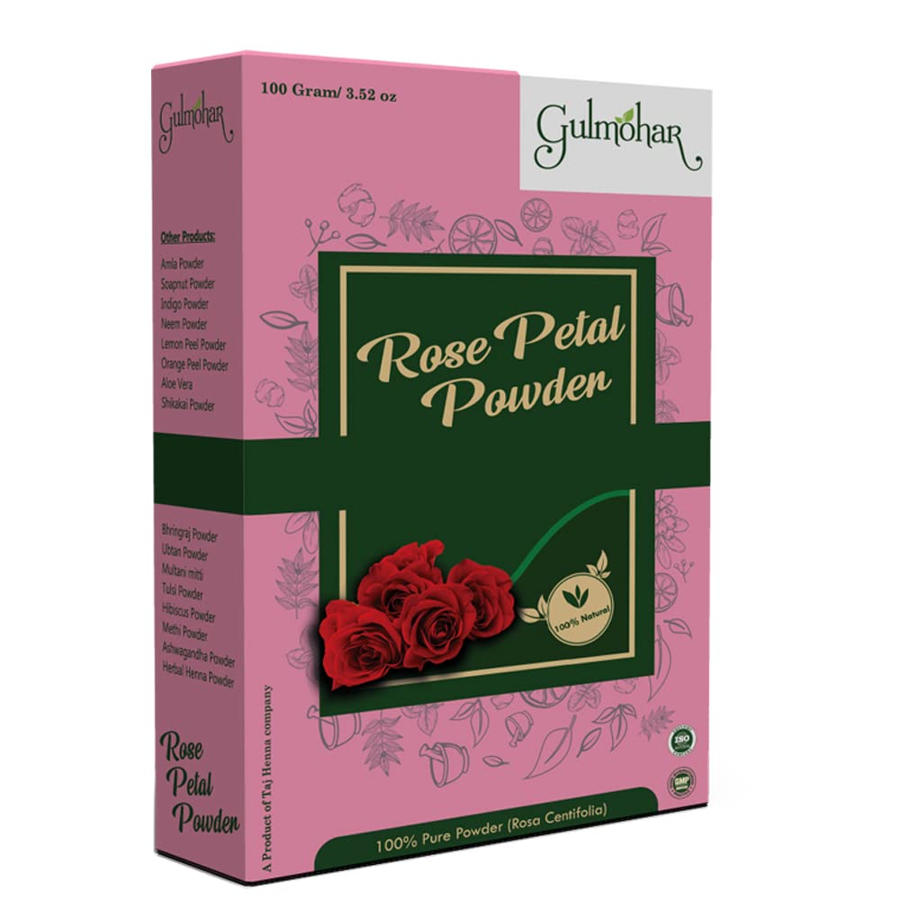 Gulmohar 100% Pure Natural Rose Petal Powder for Skin Care & Face Masks - 100g | Organic Facial Treatment, Brightening & Hydrating for Glowing Skin