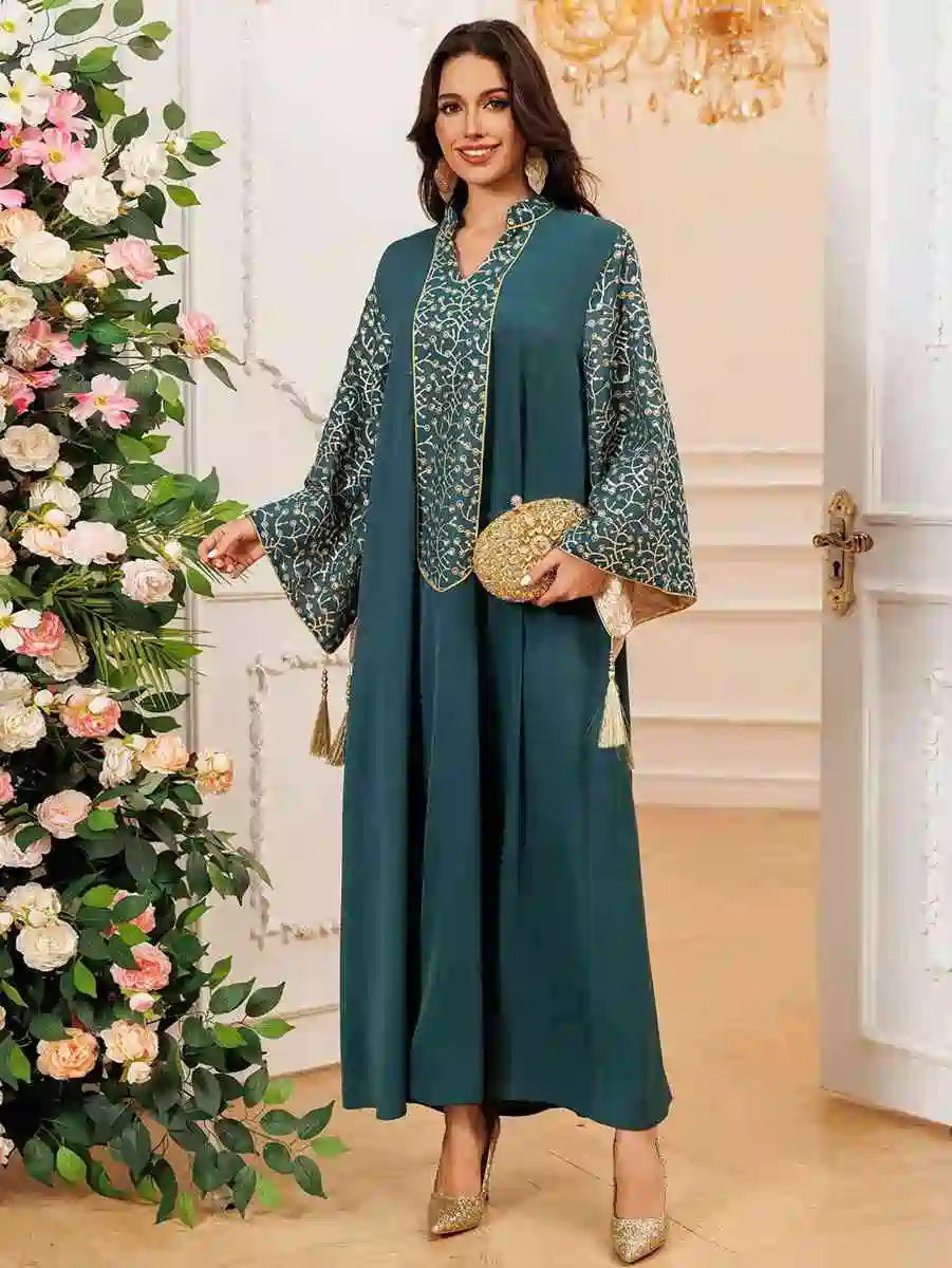 Elegant Eid Embroidery Tassel Caftan Dress for Women - Flowy Long Kaftan with Intricate Designs #25438 | Perfect for Eid Celebrations, Weddings & Special Occasions