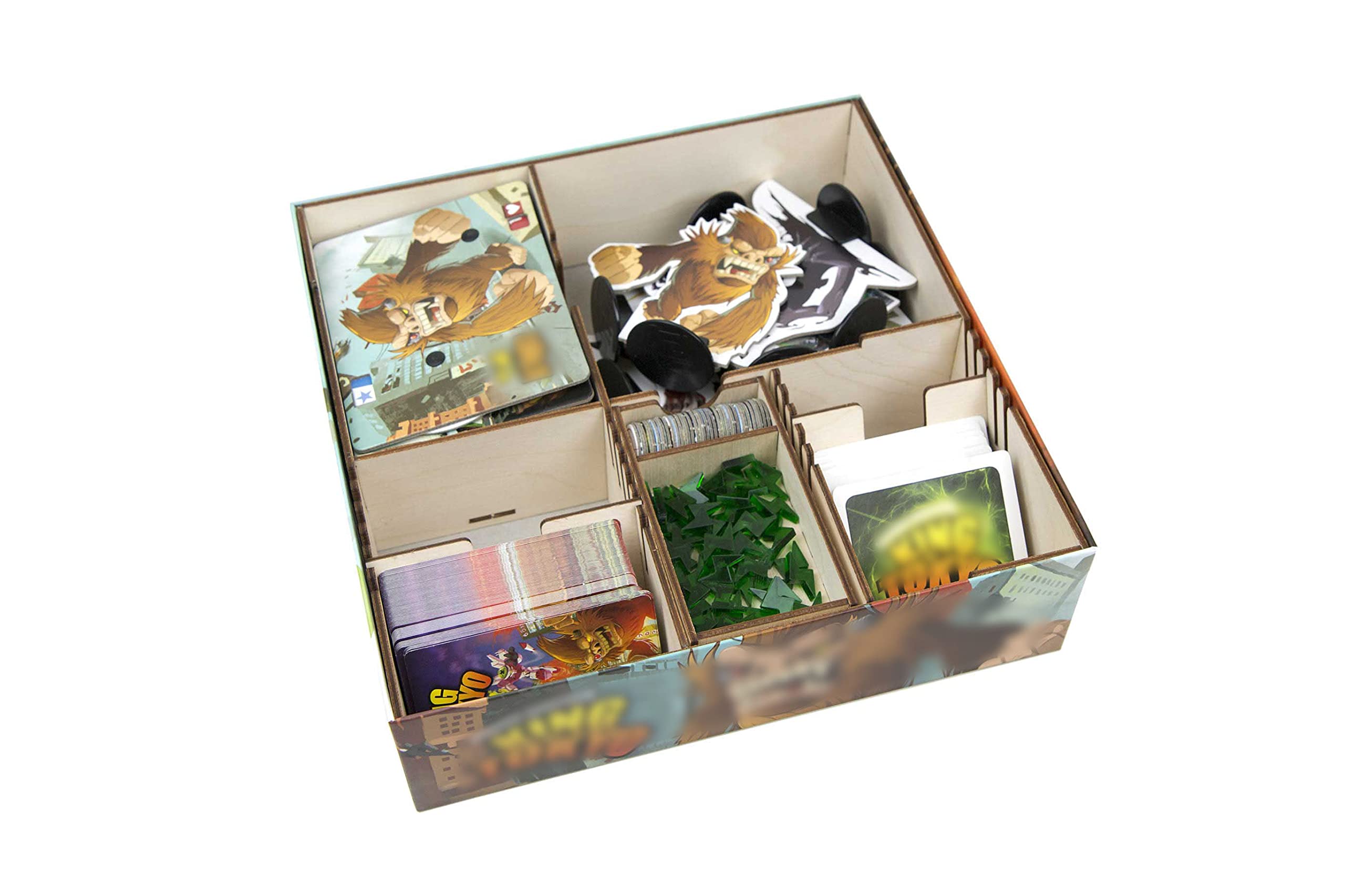 Premium Wooden Game Organizer for King of Tokyo | The Broken Token Storage Box with Multiple Trays | Perfect for Board Game Storage & Organization at Home or Game Nights