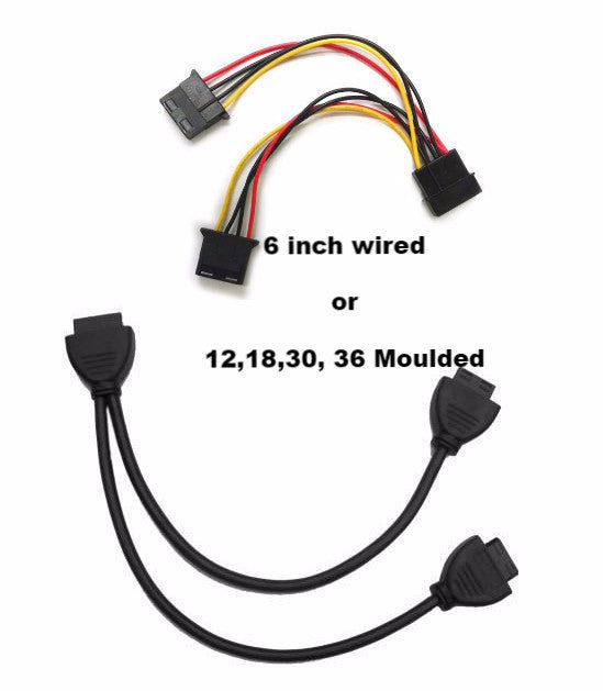 4 Pin Molex Power Splitter Cable - 6, 12, 18, 30 & 36 Inch Black Sealed Y-Adapter for PC Power Supply Extension - Perfect for Computer Builds, Server Racks & DIY Electronics Projects