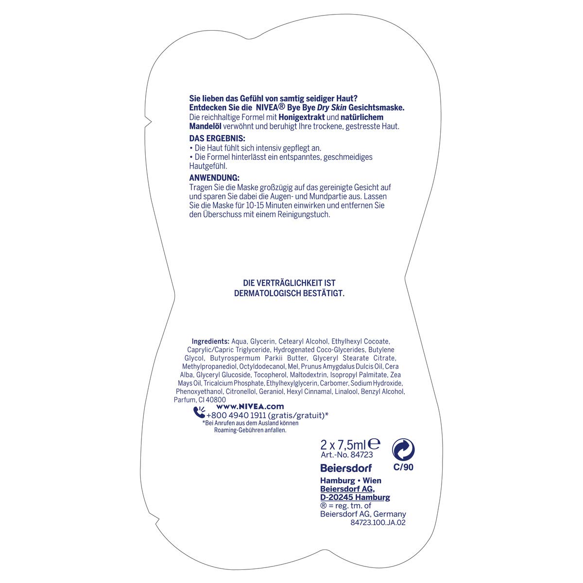 NIVEA Bye Bye Dry Skin Face Mask - Hydrating Facial Treatment with Honey & Almond Oil for Dry Skin Care (2 x 7.5ml) | Intensive Moisturizing Mask for Night Routine & Winter Skin Relief