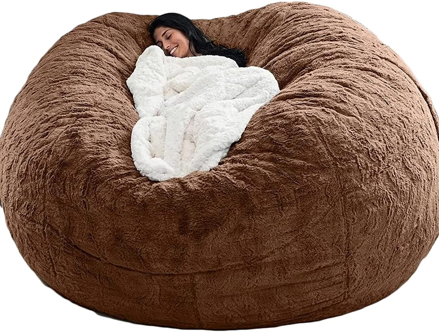 Washable Soft Fluffy PV Velvet Bean Bag Sofa Bed - Giant Floor Lounger Chair for Adults, Kids & Teens | Dark Khaki | Perfect for Living Room, Bedroom, Dorm & Game Room Relaxation