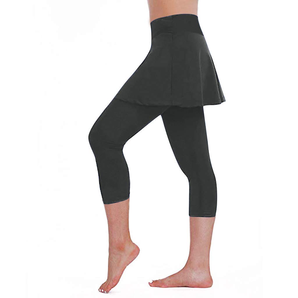 DEATU Women's Skirted Leggings - Workout Tennis Skirt with Built-in Shorts, Athletic Skorts for Running, Golf & Sports | Comfortable Capris Pants for Yoga, Gym & Active Lifestyle