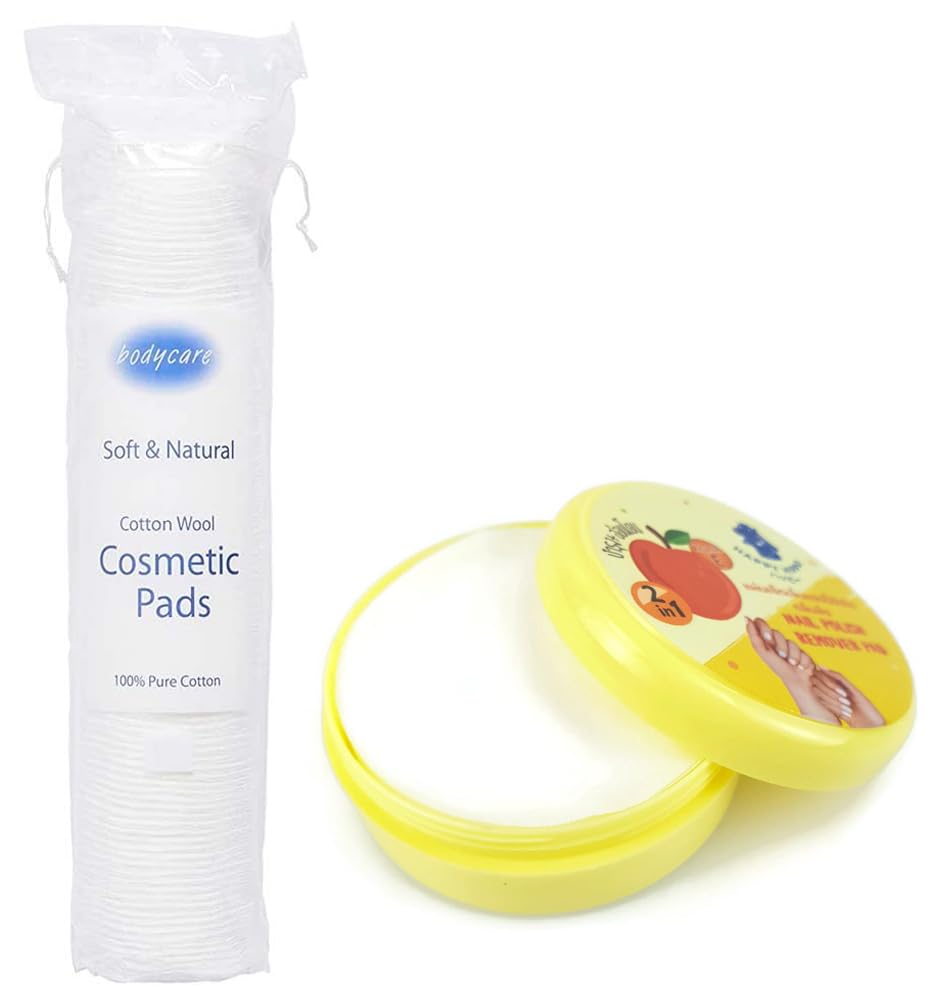 50pcs Organic Cotton Rounds for Makeup Removal & Skincare - Soft Reusable Facial Pads for Cleansing, Toner, Lotion Application - Includes 32 Nail Polish Remover Pads with Storage Box - Perfect for Travel, Spa & Daily Beauty Routine