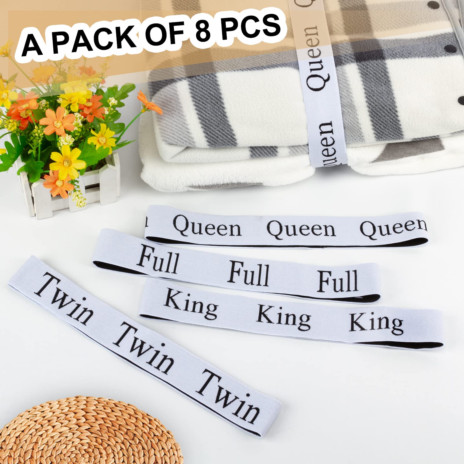 8-Piece Elastic Bed Sheet Straps Organizer Set - Secure & Store King, Queen, Twin & Full Size Sheets - Perfect for Closet, Bedroom, Dorm & Laundry Room Organization (Ideal for Travel & Seasonal Storage)