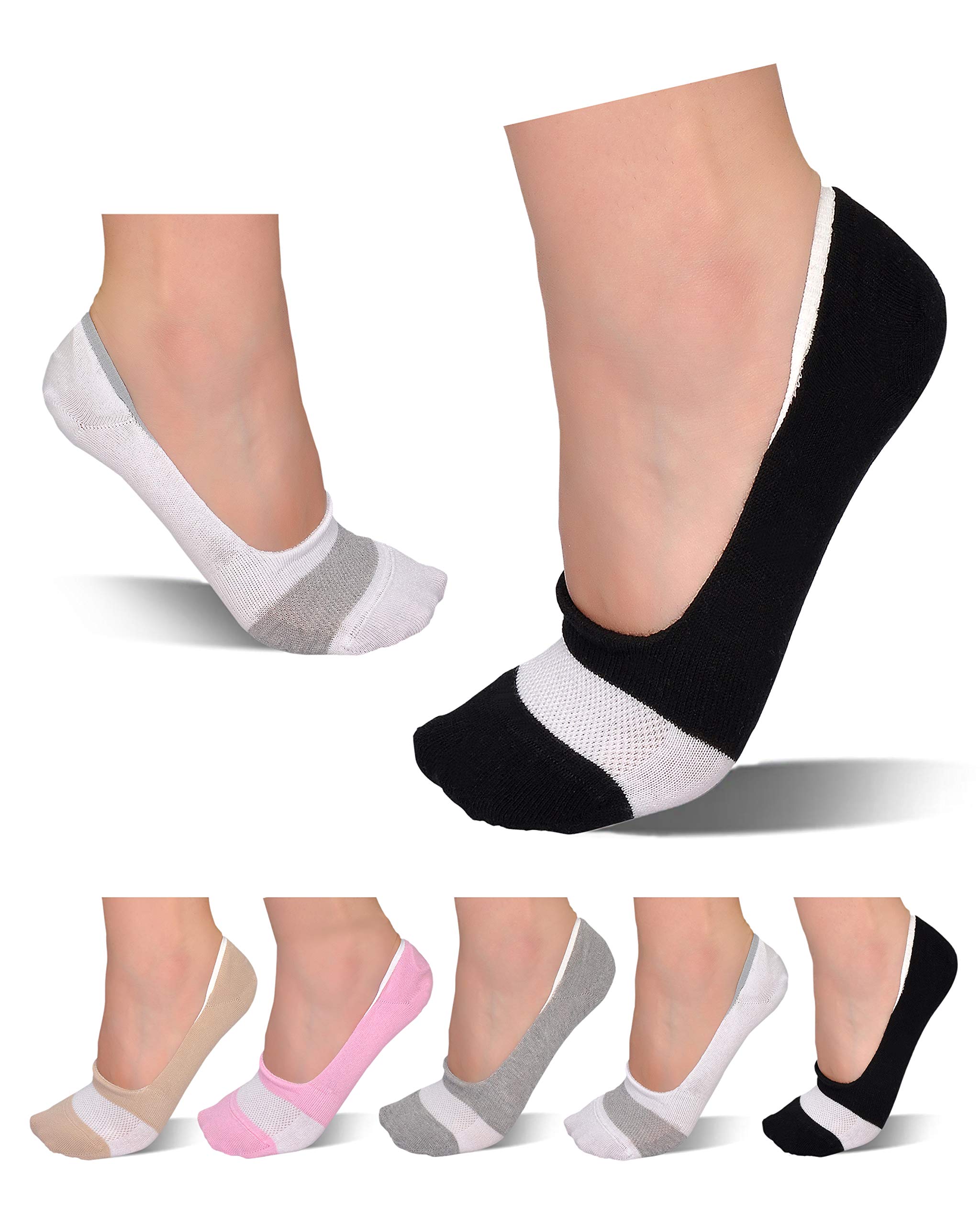 EASYI00 Women's No Show Socks 8-Pack - Breathable Cotton Low Cut Invisible Socks for Running, Sneakers & Flats - Non Slip Athletic Socks for Everyday Comfort