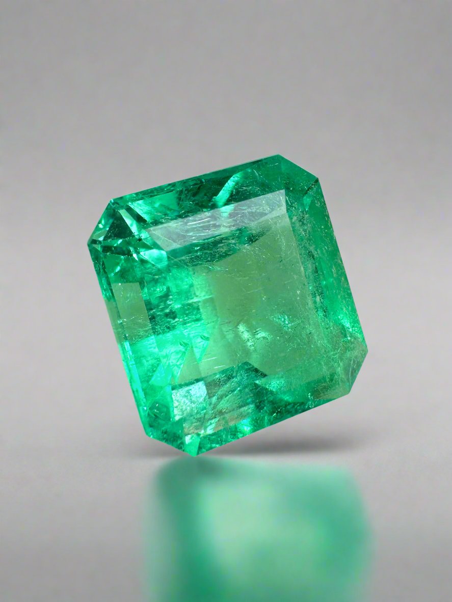 6.50 Carat 12x11mm Yellowish Green Natural Loose Colombian Emerald Gemstone - Asscher Cut for Jewelry Making, Engagement Rings & Collector's Pieces