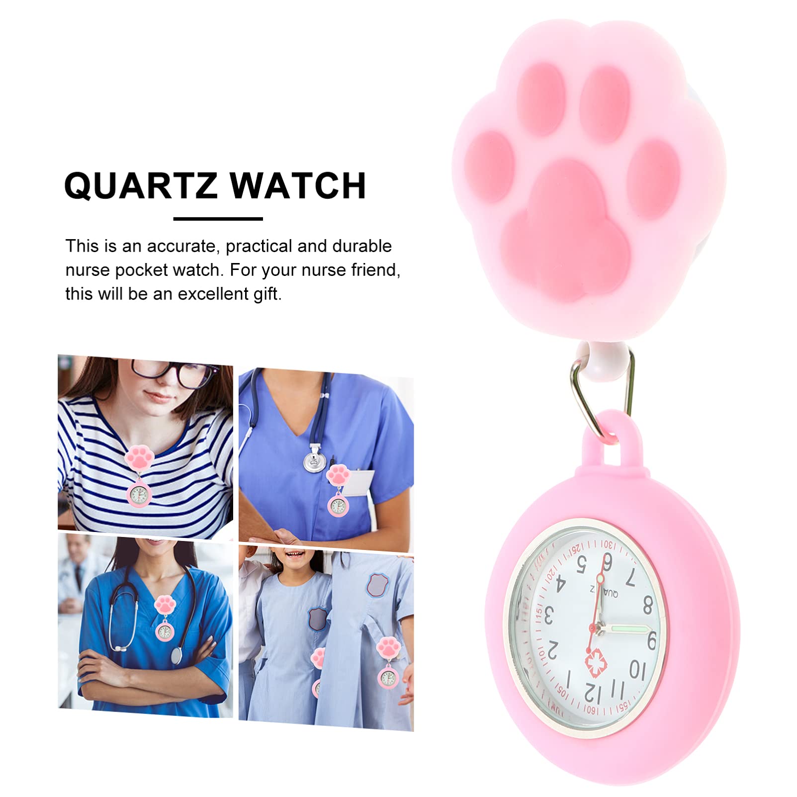 Hemobllo Nurse Watch - Clip On Retractable Fob Watch with Cute Cat Paw Design for Medical Professionals | Perfect for Nurses, Doctors & Healthcare Workers During Shifts & Patient Care