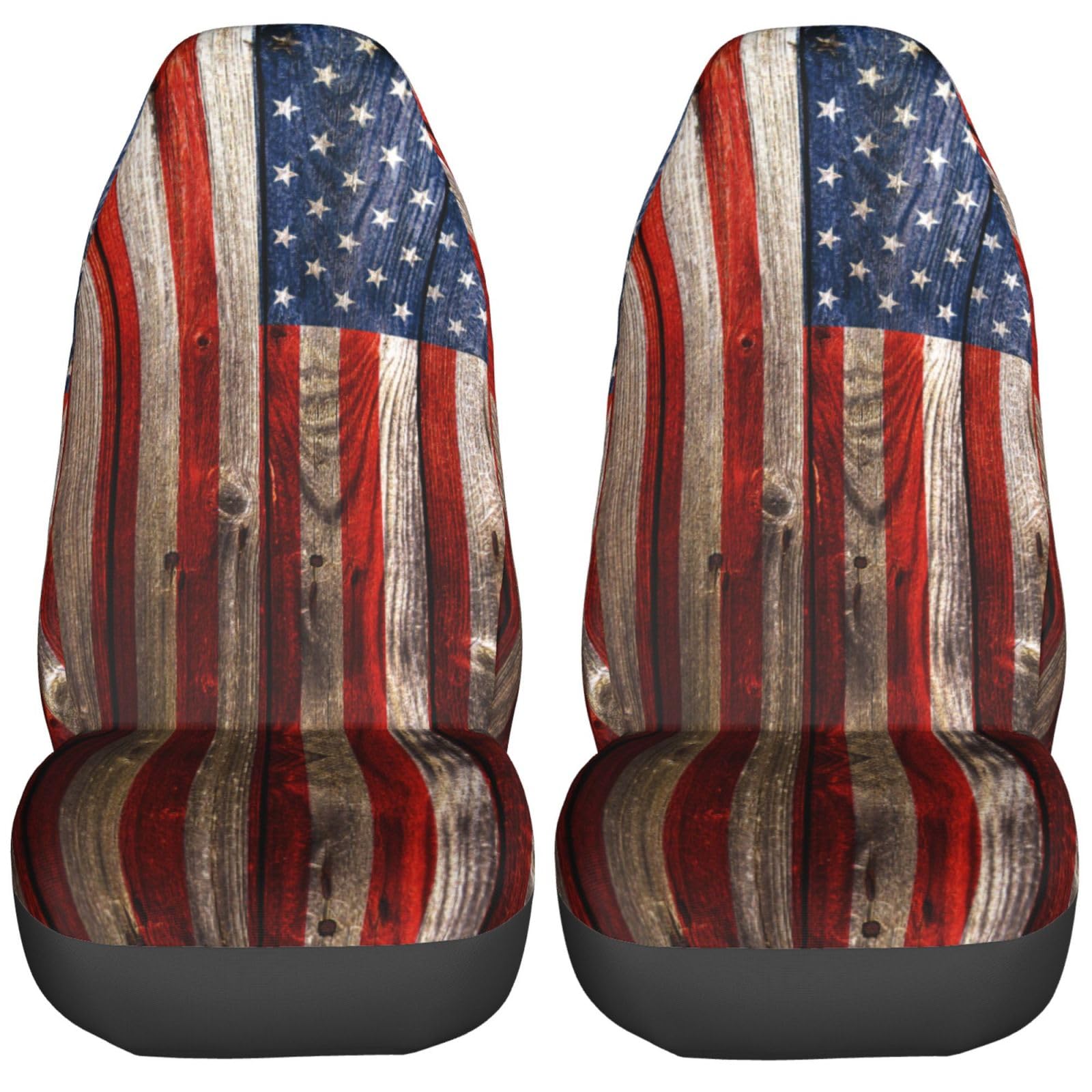 Universal 2-Piece American Flag Wooden Car Seat Covers - Front Seat Protectors for Most Cars, SUVs, Sedans & Trucks | Patriotic Auto Accessories for Road Trips & Daily Commute