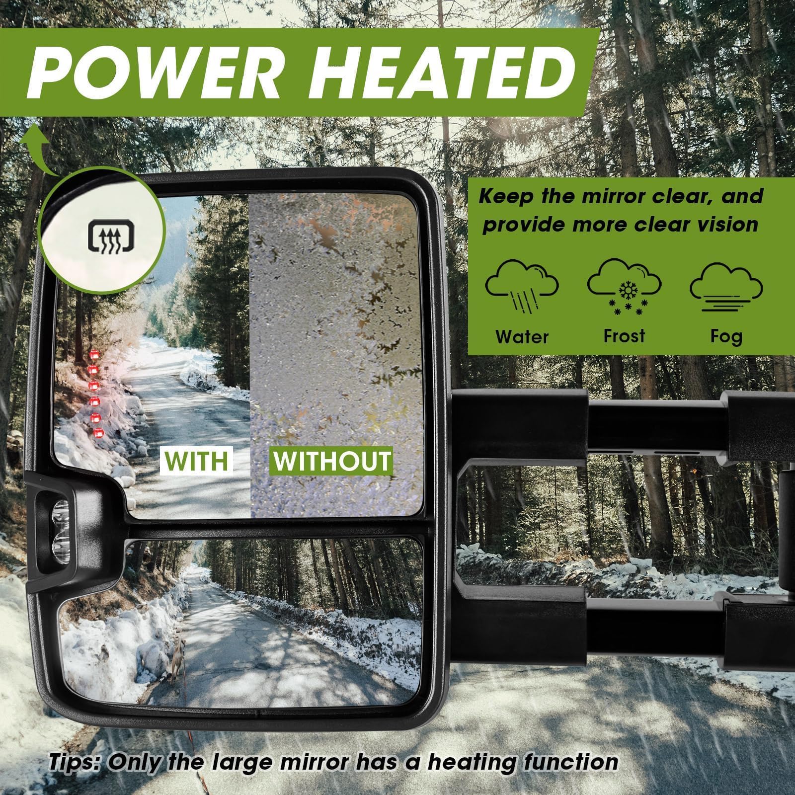 2003-2007 Chevy Silverado GMC Sierra Switchback Towing Mirrors - Power Heated Extendable Side Mirrors with Dynamic Turn Signal, Running Light & Backup Lamp (Black) - Perfect for Towing, Camping & Off-Road Adventures