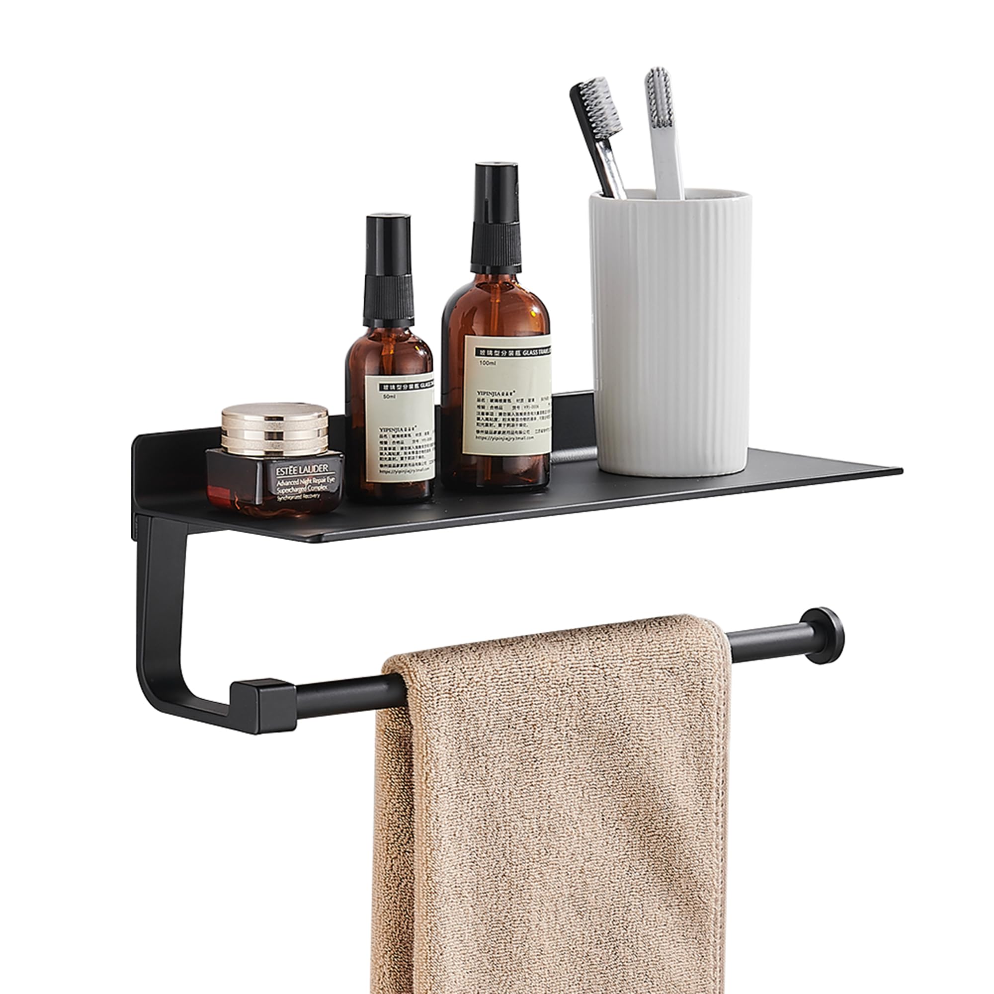 JOOM Black Wall Mounted Hand Towel Holder with Shelf - Bathroom & Kitchen Paper Towel Organizer - Perfect for Small Spaces, RVs, and Laundry Rooms