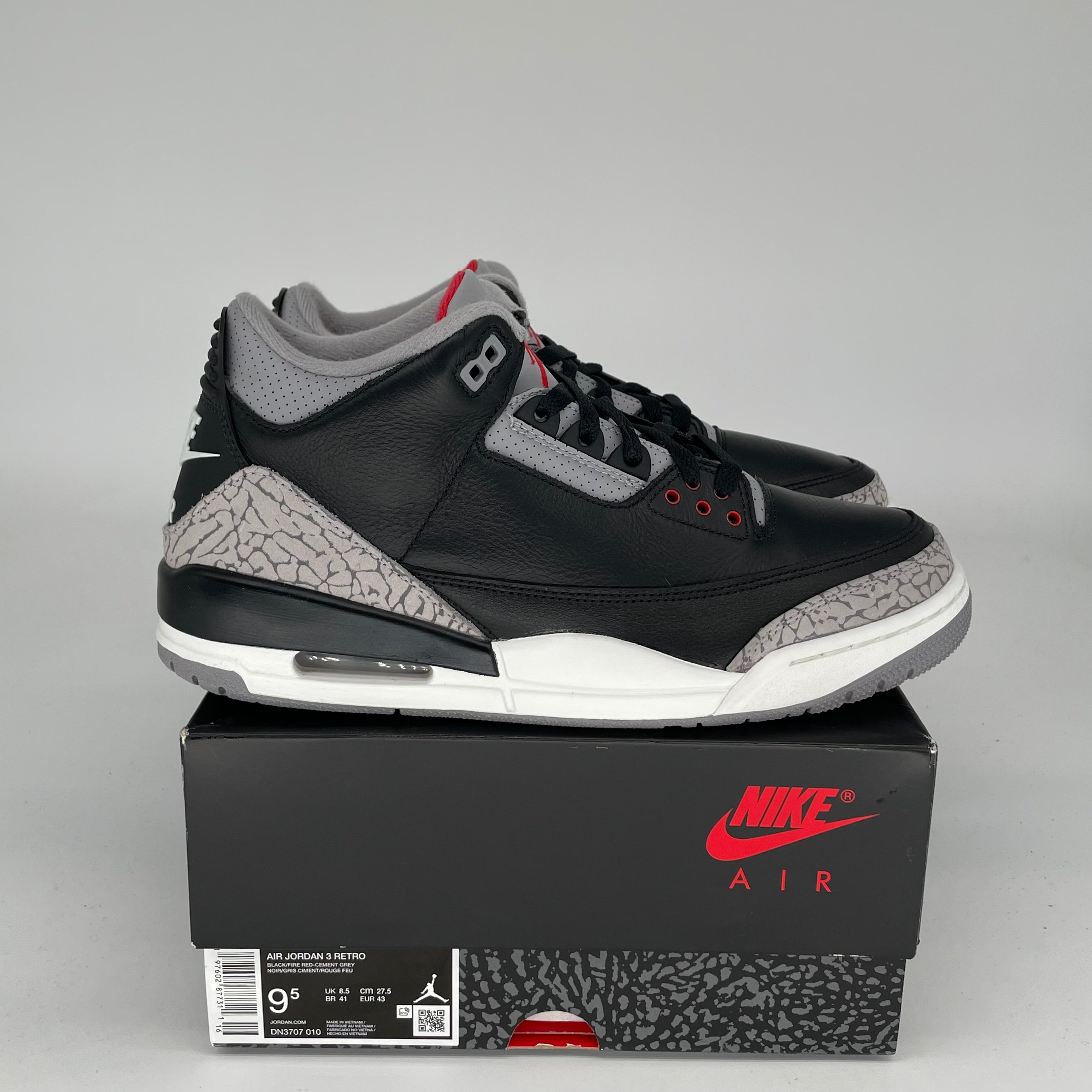 AIR JORDAN 3 Retro Black Cement Men's Basketball Shoes Size 9.5 - DN3707-010 | Authentic Sneakers for Streetwear, Casual & Sports Performance