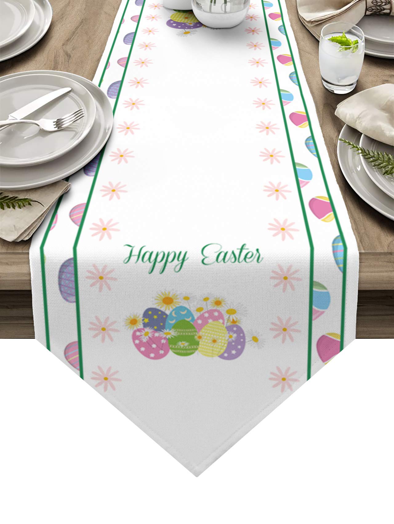 Easter Table Runner 13x36 Inch - Floral Daisy Spring Decorative Table Scarf for Easter Day, Spring Dinner, Kitchen & Dining Room Decor - Perfect for Easter Party Supplies & Home Decor