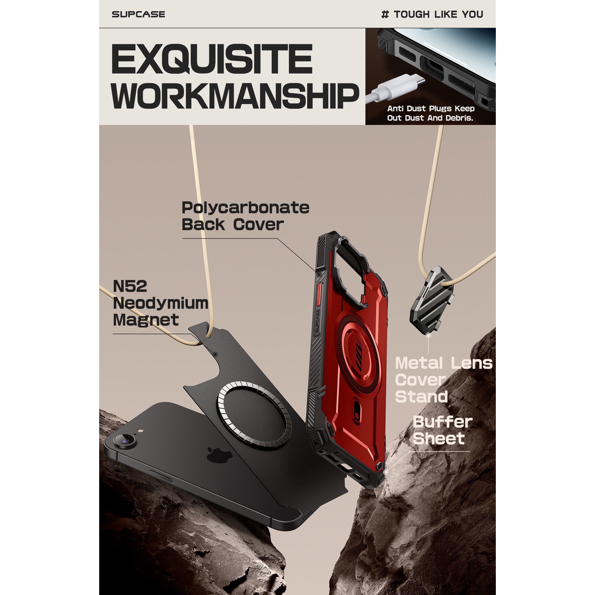 iPhone 16e Unicorn Beetle MAG XT MagSafe Case - Shockproof & Magnetic Metallic Red Protective Cover for Work, Travel & Outdoor Activities