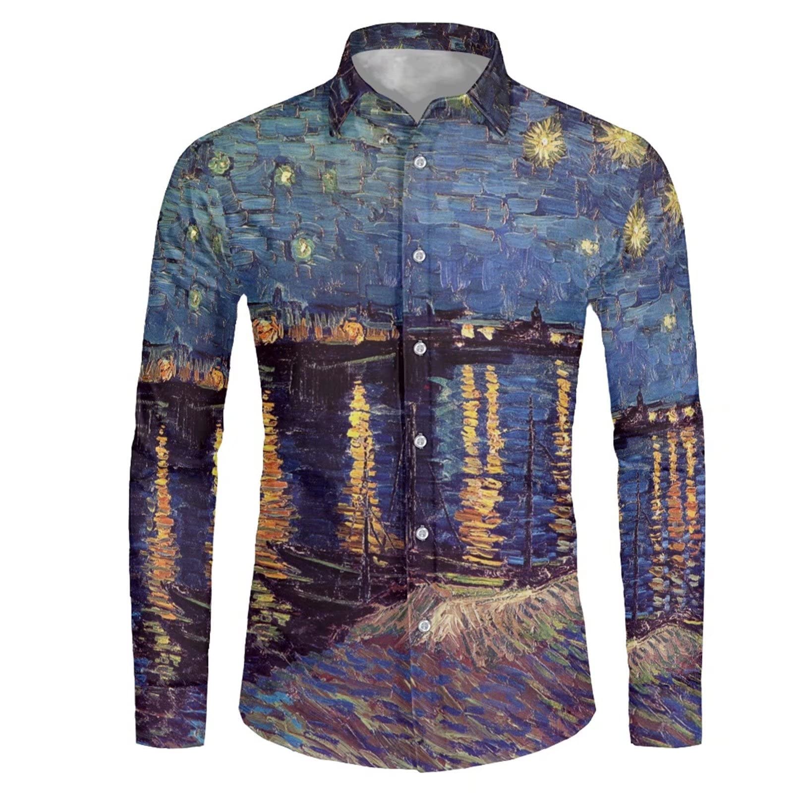 Coloranimal Men's Rainbow Hawaiian Shirts - Long Sleeve Casual Button Down T-Shirts for Beach Party & Summer Vacation (XS-4XL) - Perfect for Luau, Tropical Getaways & Casual Outings
