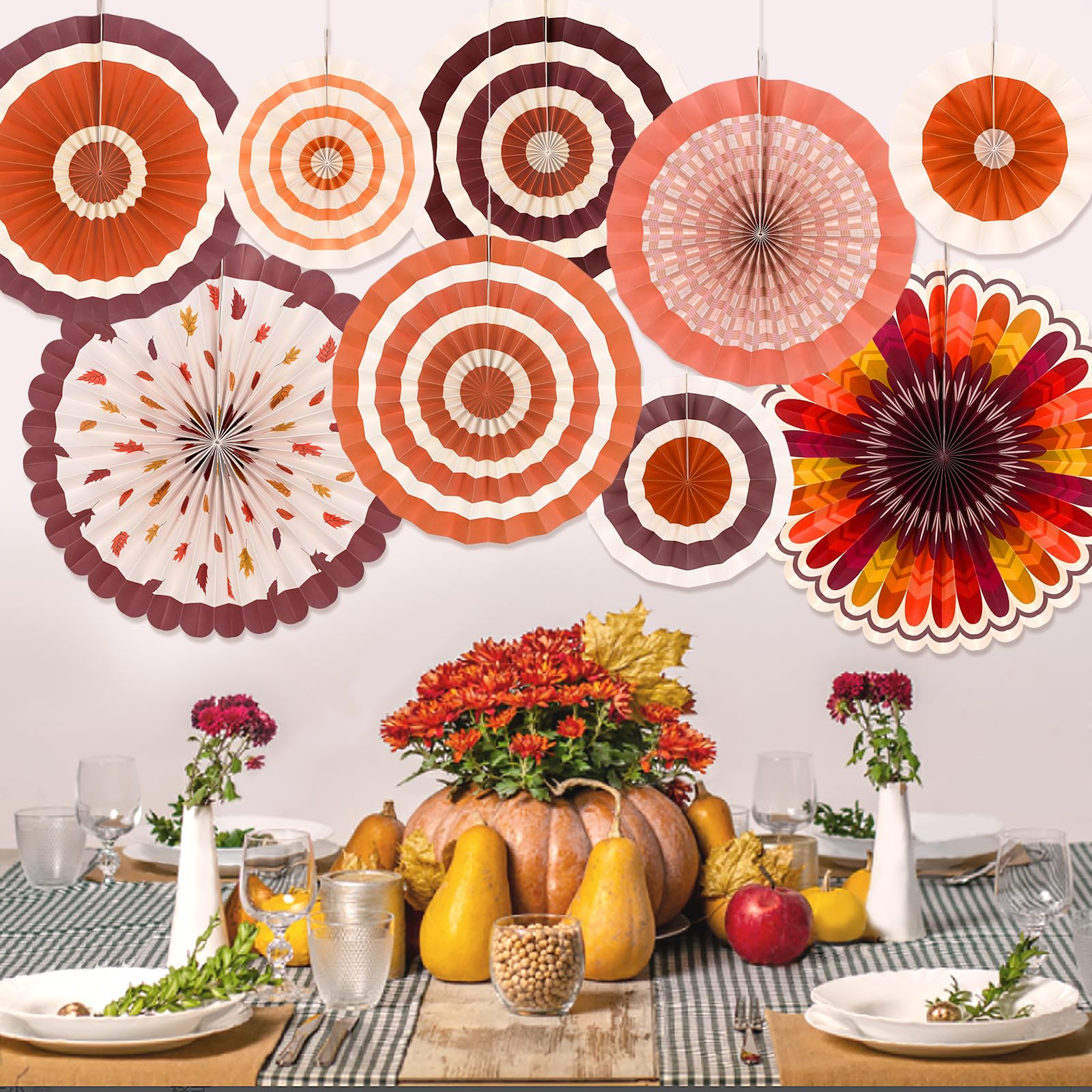 Thanksgiving Party Supplies Kit - Elegant Autumn-Themed Decorations Set with Fall Paper Fans | Perfect for Thanksgiving Dinner, Harvest Festival & Seasonal Home Decor