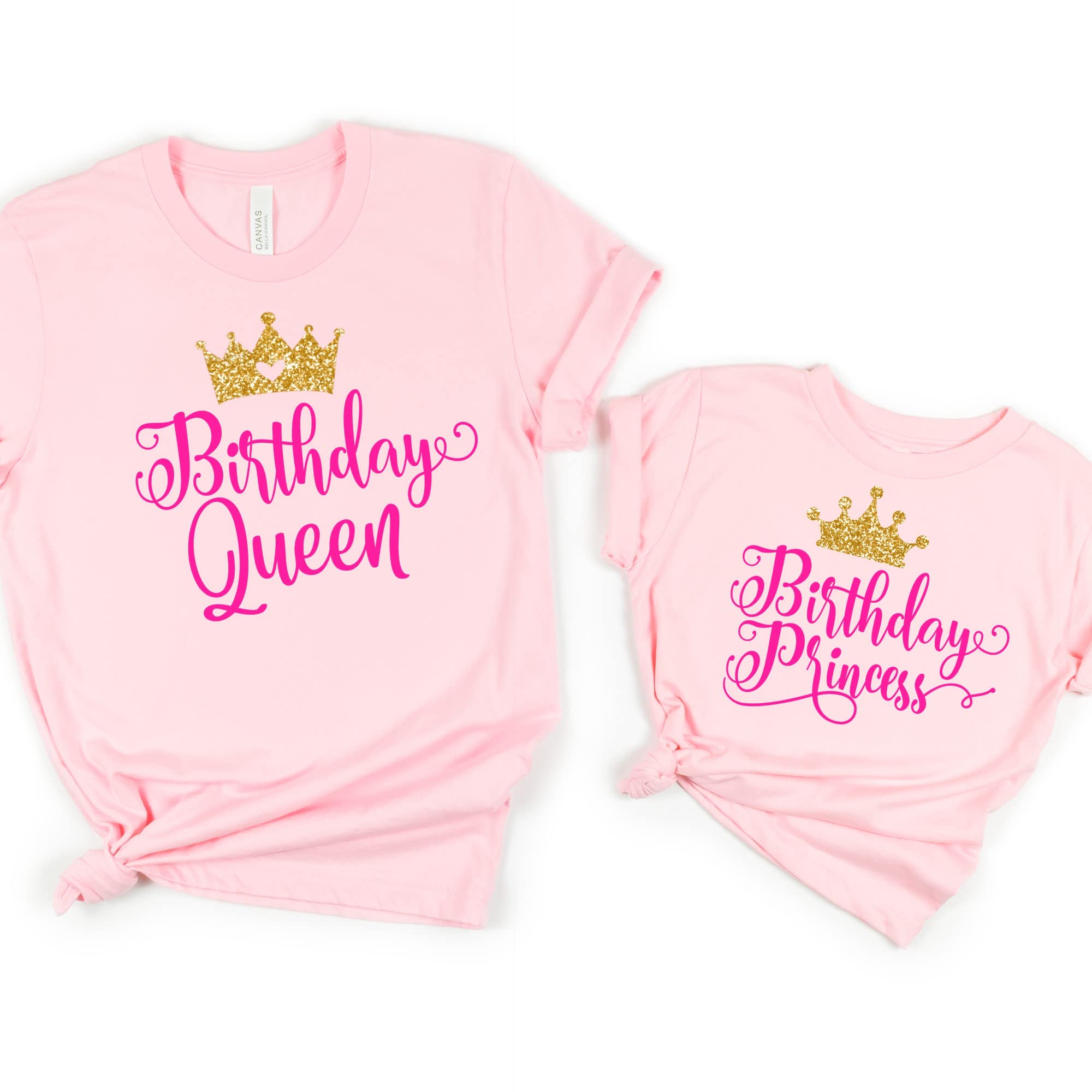 Mommy and Me Birthday Shirts - Matching Birthday Queen Shirts for Women & Birthday Princess Shirts for Girls (Size S, Pink) | Perfect for Mother-Daughter Birthday Parties, Family Celebrations & Photo Shoots