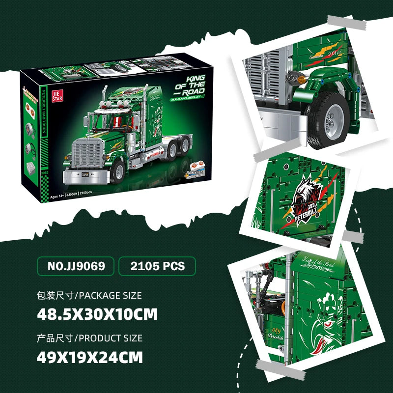 2105pcs JIESTAR JJ9069 Peterbilt 389 Truck Head Building Blocks Set - Compatible with Lego - Perfect for Truck Enthusiasts & Model Collectors - Great for DIY Projects, Gifts, and Home Decoration
