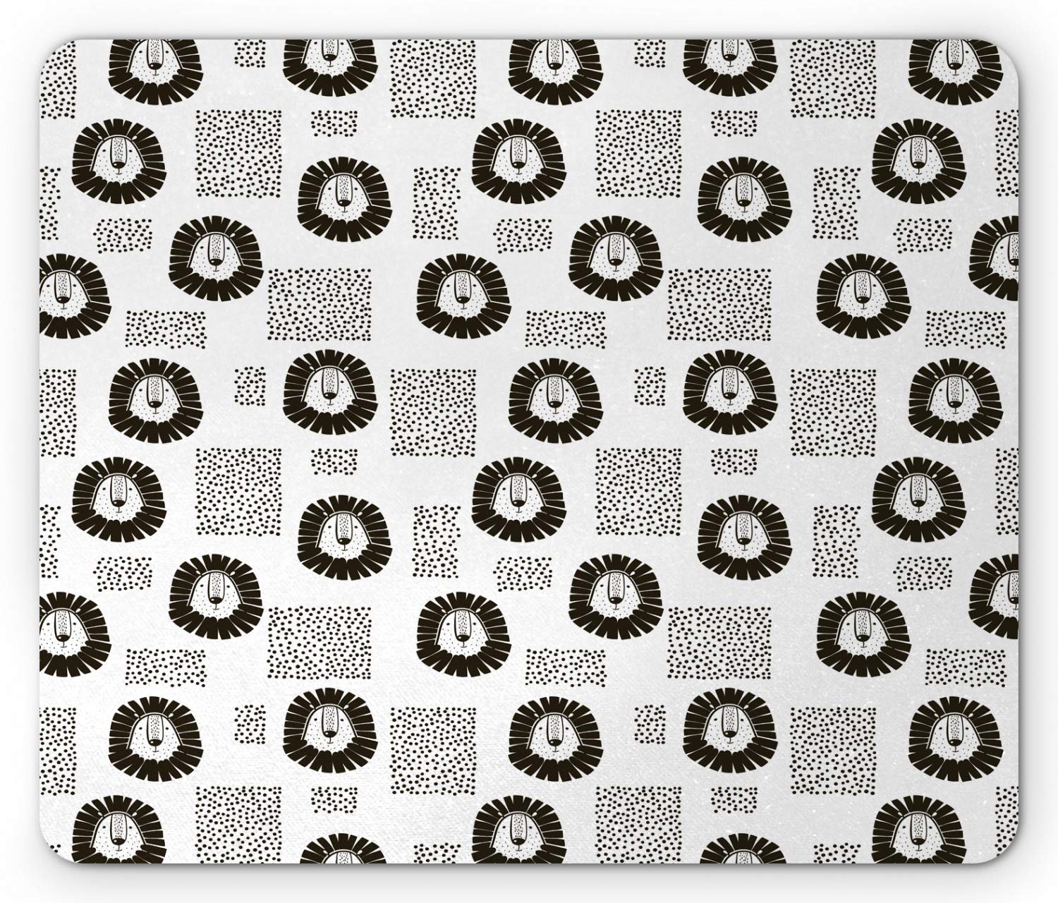 Ambesonne Black and White Lion Mouse Pad - Hand Drawn Monochrome Illustration with Dotted Rectangle Pattern, Non-Slip Rubber Base, Standard Size Computer Mouse Mat for Office, Gaming & Home Workspace