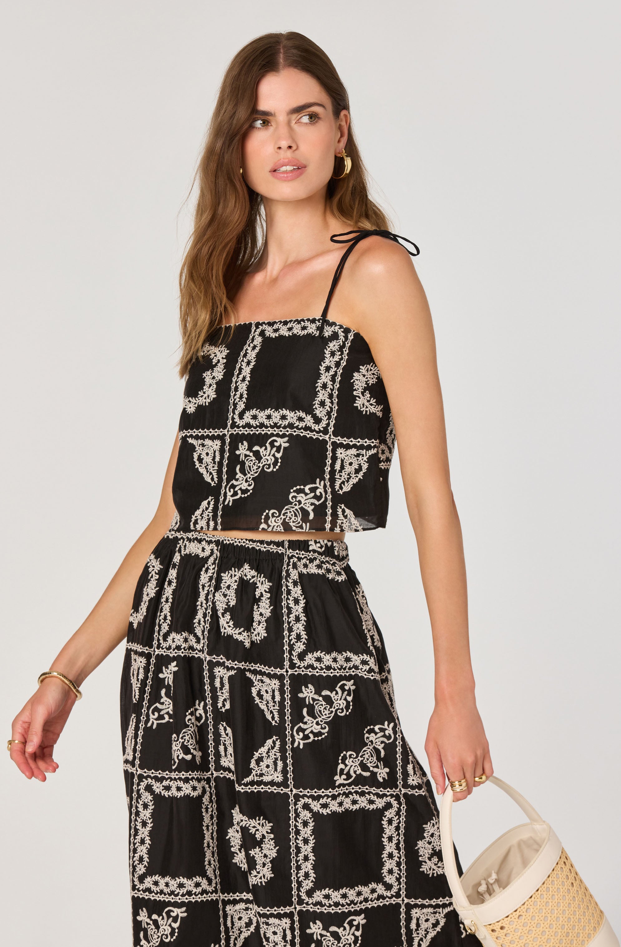 Embroidered Cutwork Midi Skirt for Women - Floral Lace Summer Skirt with High Waist - Perfect for Beach, Party & Boho Outfits