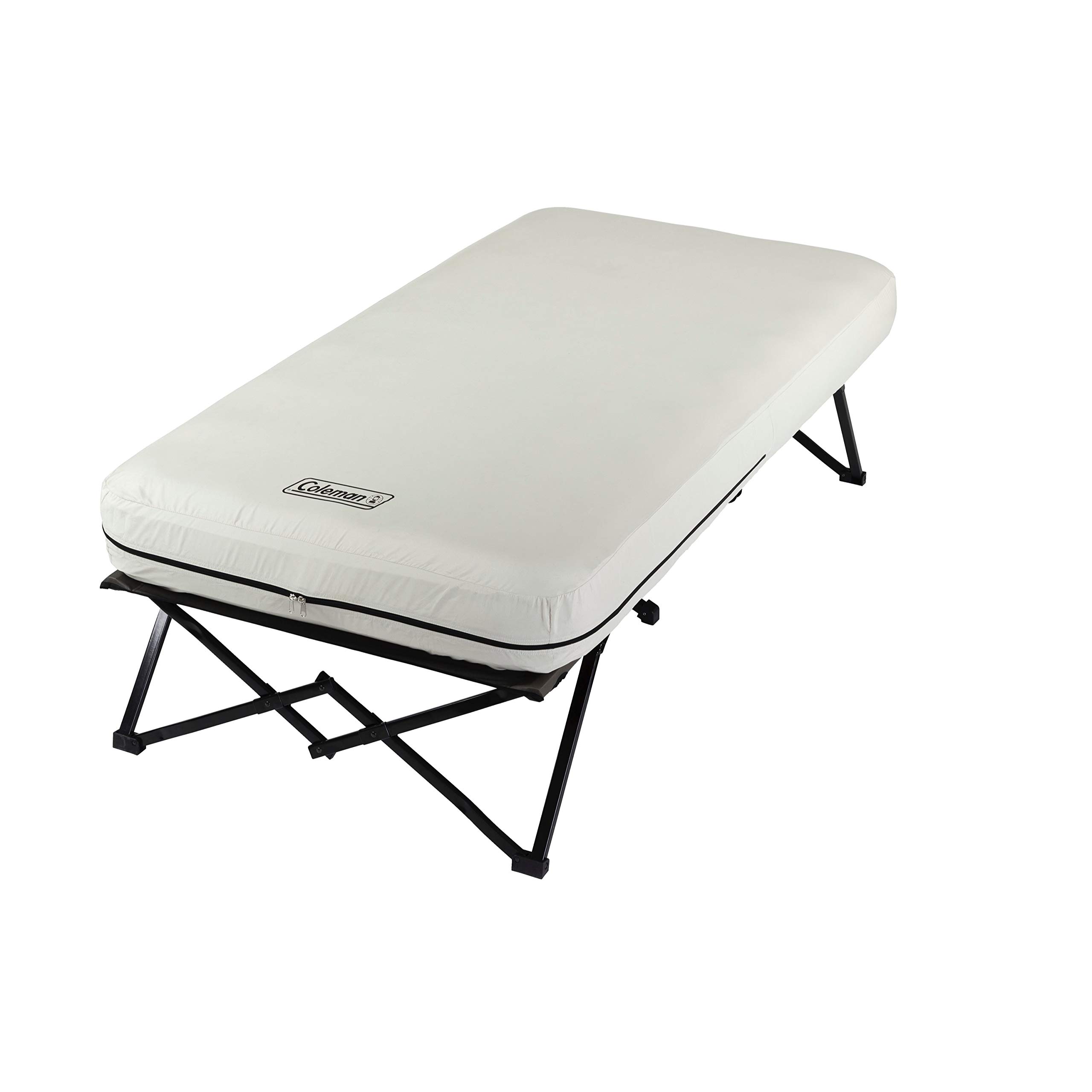 Coleman Twin Airbed Folding Cot with Side Table & 4D Battery Pump - Portable Camping Bed for Outdoor Adventures, Guest Sleepovers & Emergency Use - White