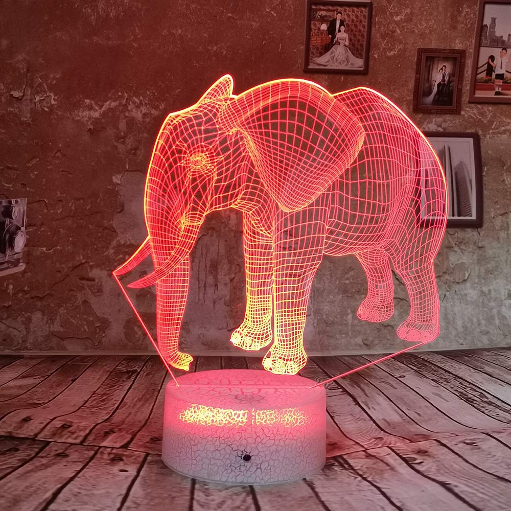 3D Elephant Night Light LED Touch Switch - 7 Color Changing Optical Illusion Lamp for Kids Room, Nursery Decor | Birthday Gift for Children, Christmas Home Decoration, Desk Table Lamp for Bedroom